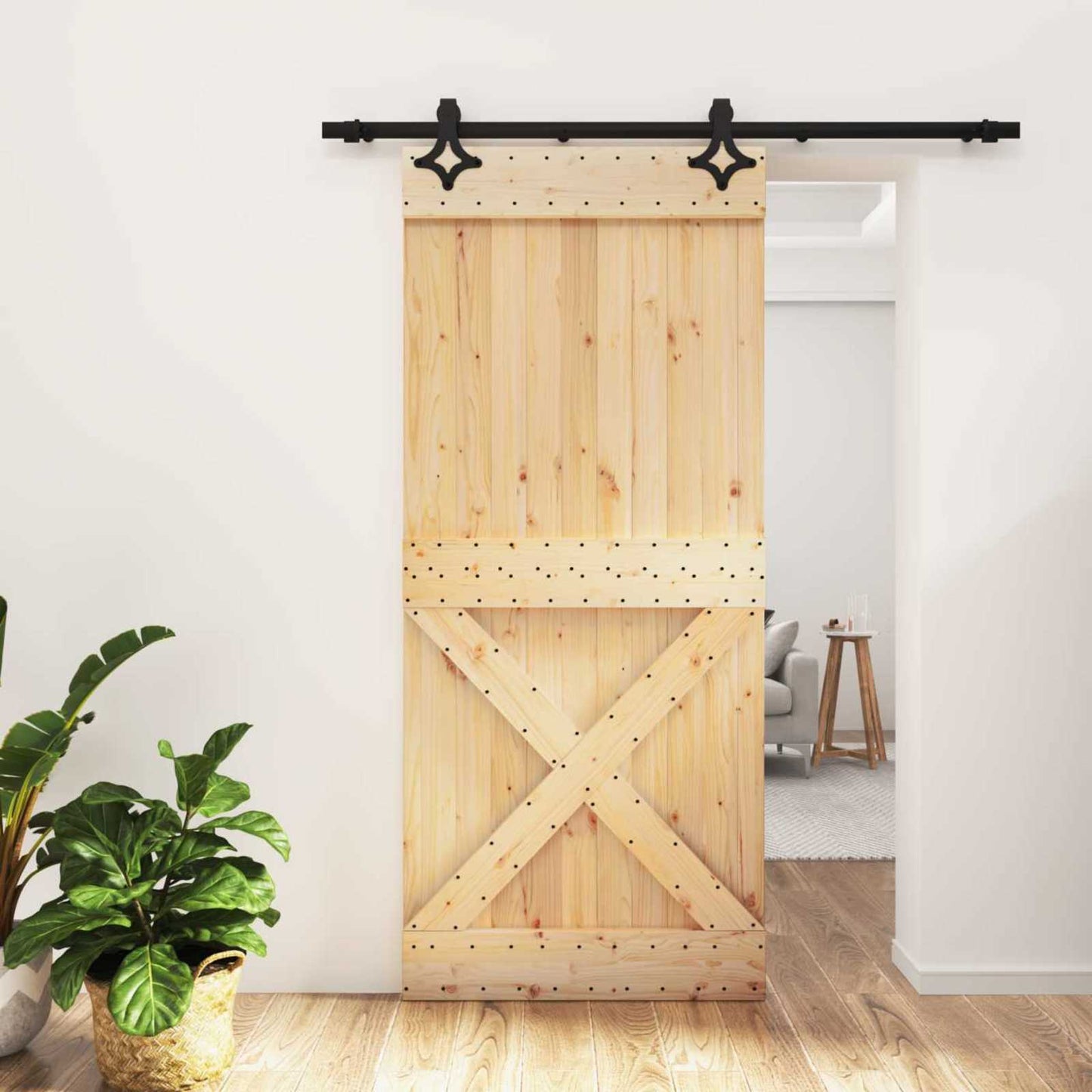 Skyvedør Naturlig og svart 90 x 210 cm Massiv Furu Tre
