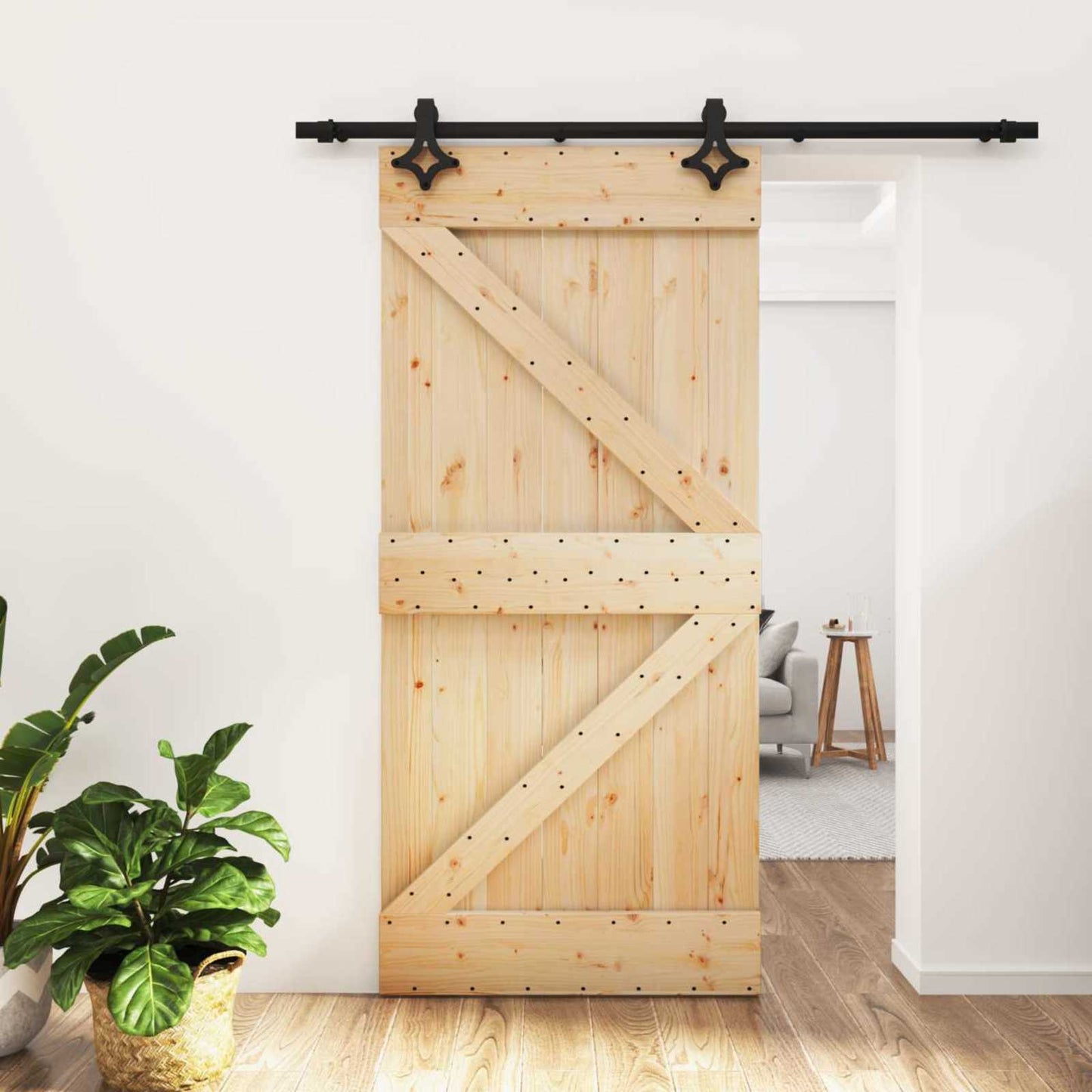 Skyvedør Naturlig og svart 95 x 210 cm Massiv Furu Tre