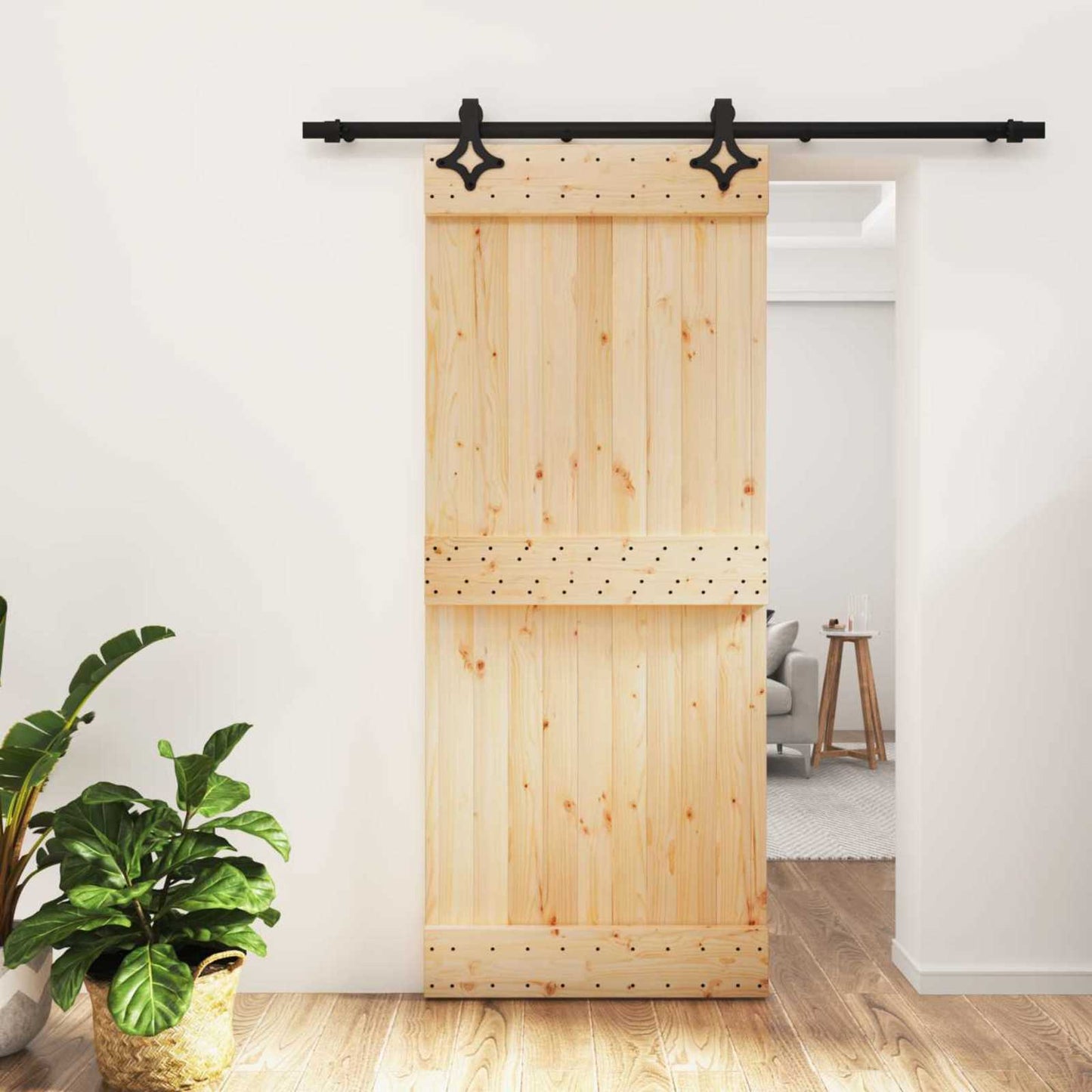 Skyvedør Naturlig og svart 85 x 210 cm Massiv Furu Tre
