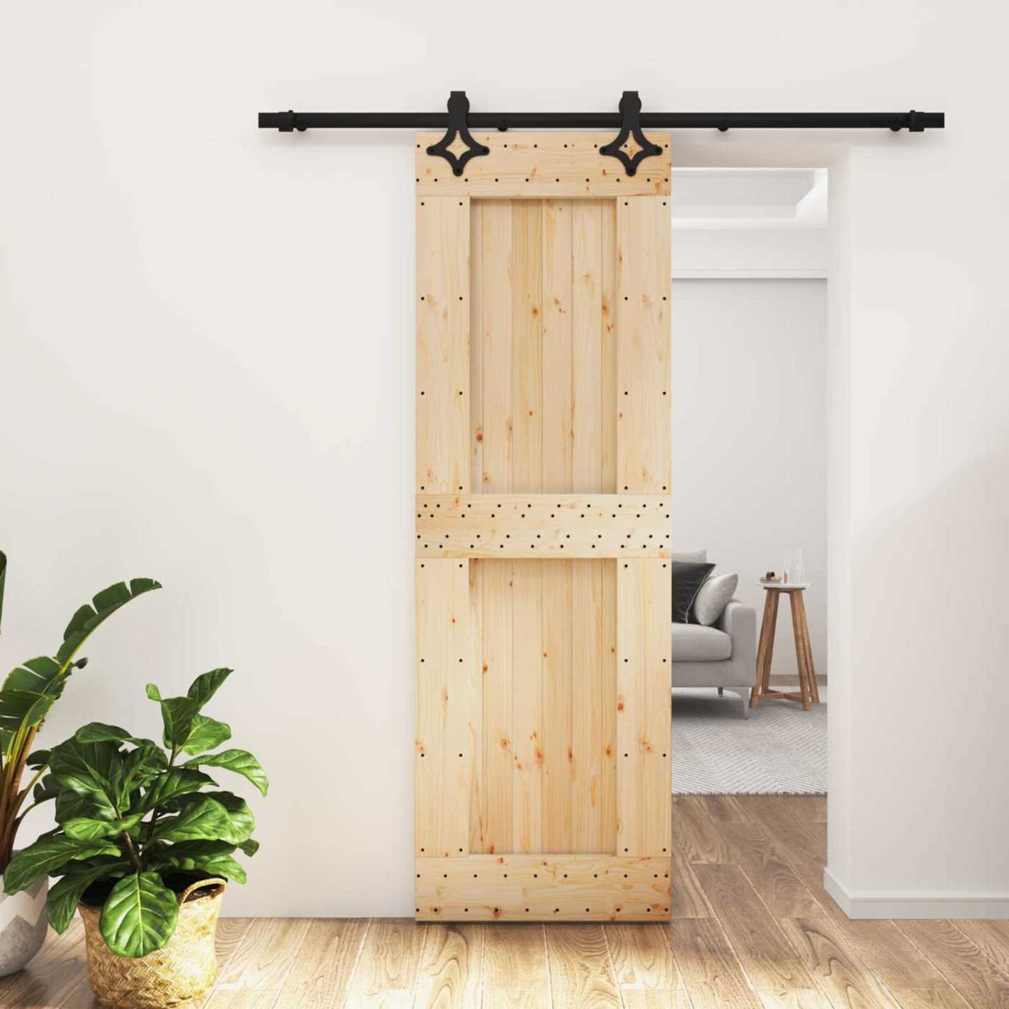 Skyvedør Naturlig og svart 70 x 210 cm Massiv Furu Tre