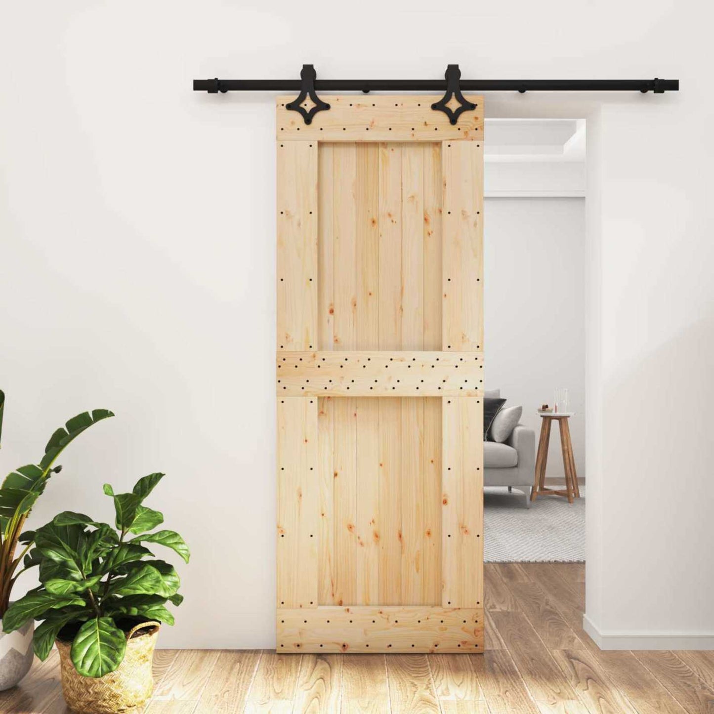 Skyvedør Naturlig og svart 80 x 210 cm Massiv Furu Tre