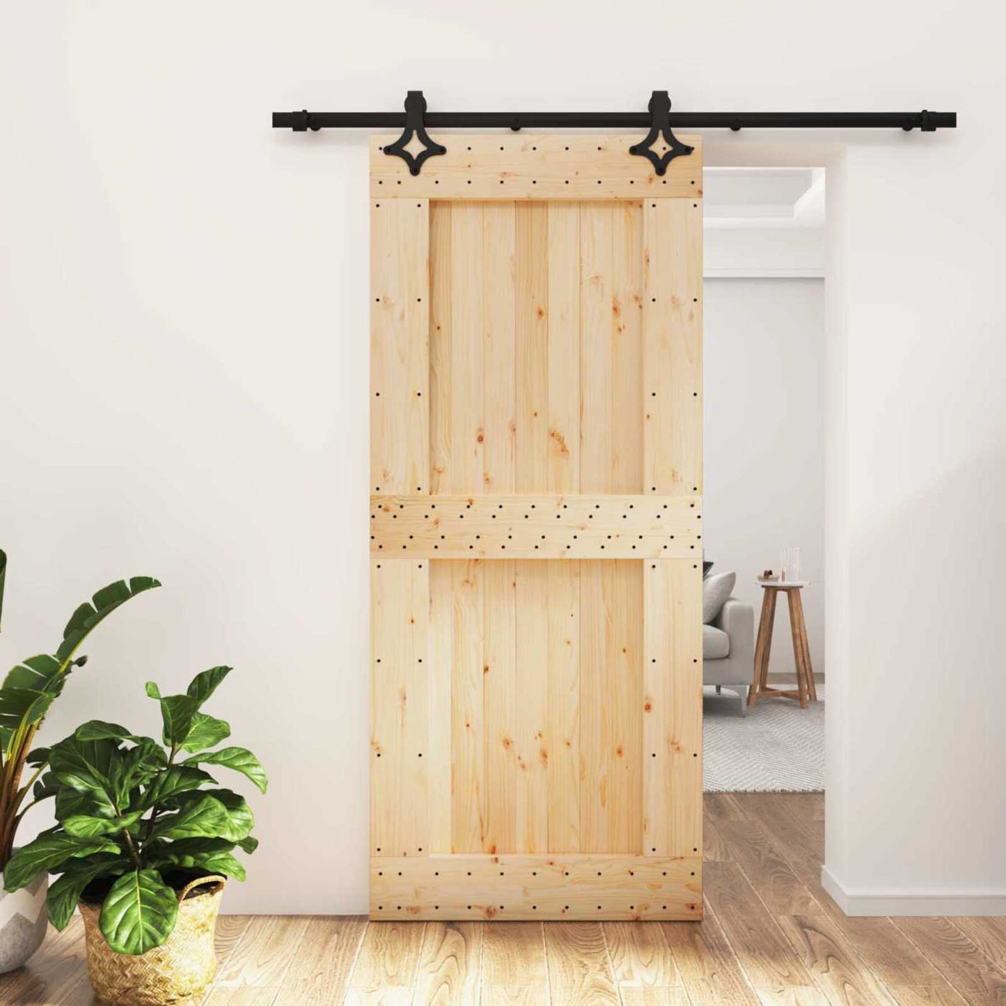 Skyvedør Naturlig og svart 90 x 210 cm Massiv Furu Tre