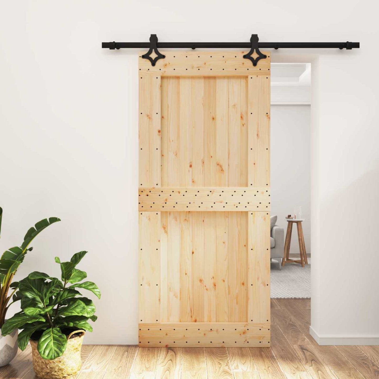 Skyvedør Naturlig og svart 95 x 210 cm Massiv Furu Tre