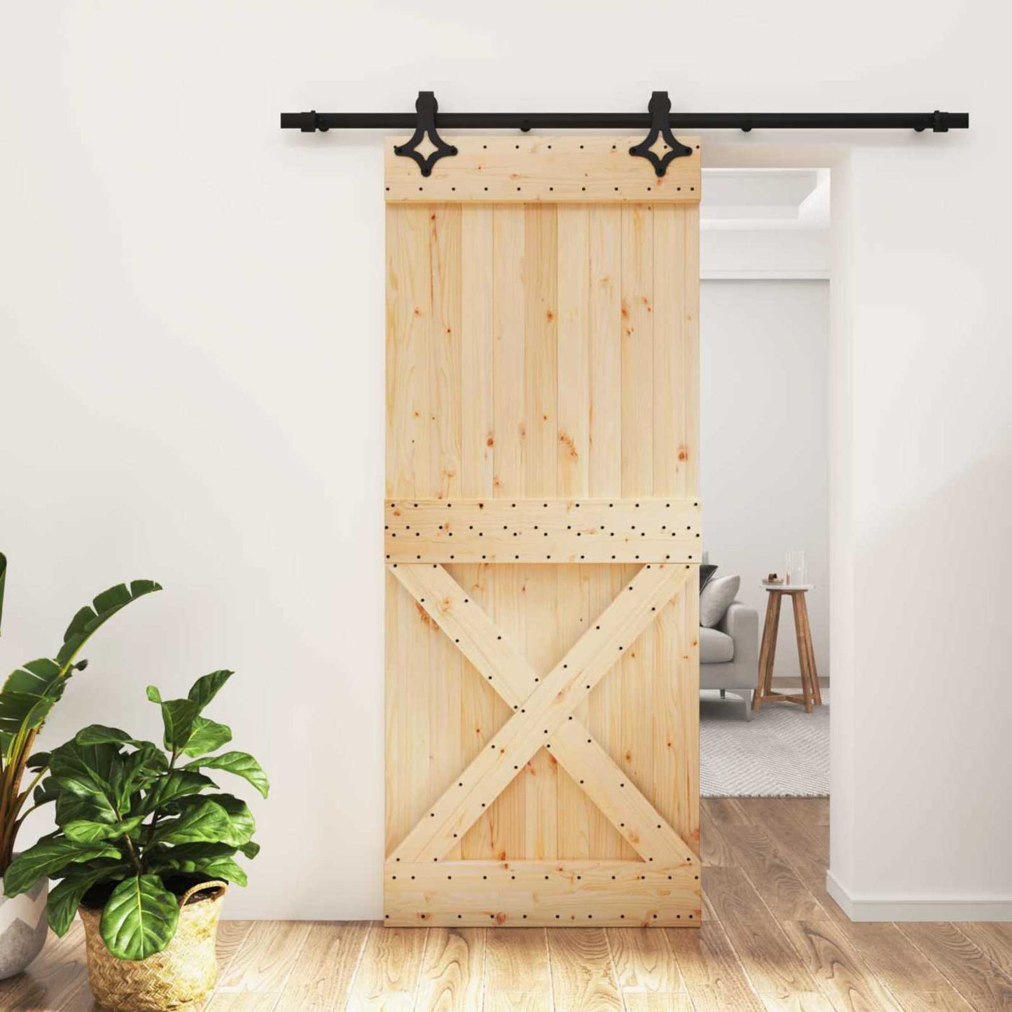 Skyvedør Naturlig og svart 85 x 210 cm Massiv Furu Tre
