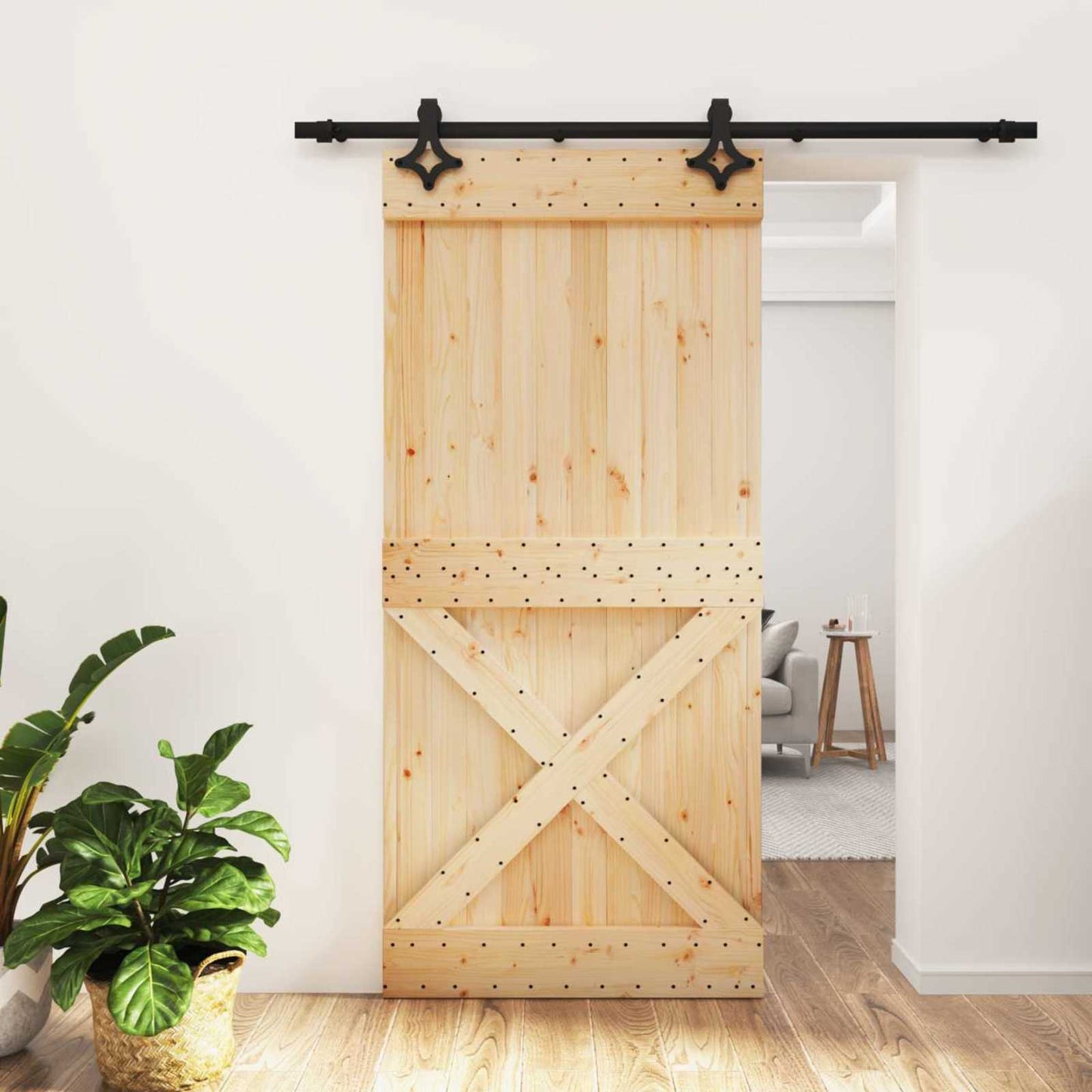 Skyvedør Naturlig og svart 95 x 210 cm Massiv Furu Tre
