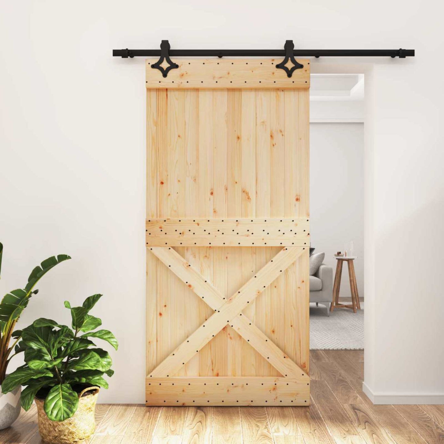 Skyvedør Naturlig og svart 100 x 210 cm Massiv Furu Tre