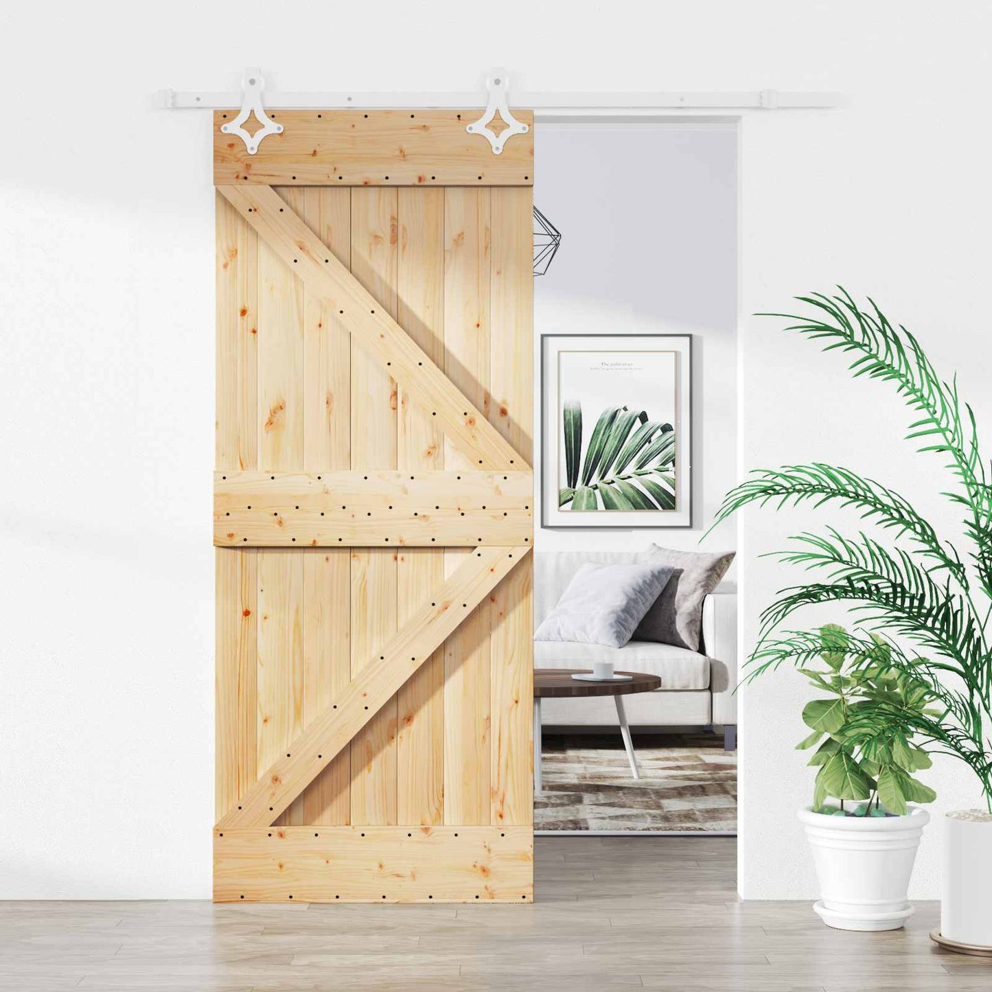 Skyvedør Naturlig og Hvit 85 x 210 cm Massiv Furu Tre