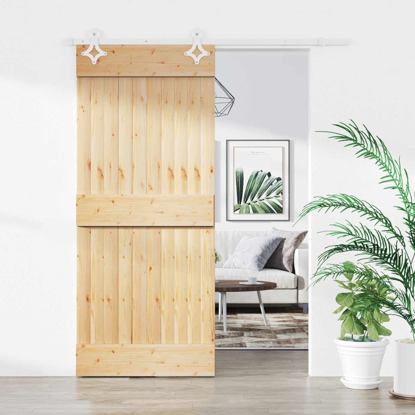 Skyvedør Naturlig og Hvit 90 x 210 cm Massiv Furu Tre