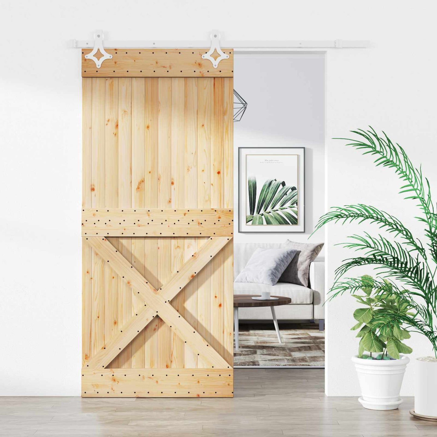Skyvedør Naturlig og Hvit 90 x 210 cm Massiv Furu Tre