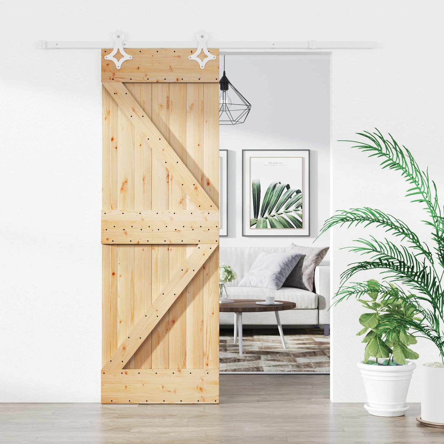 Skyvedør Naturlig og Hvit 70 x 210 cm Massiv Furu Tre