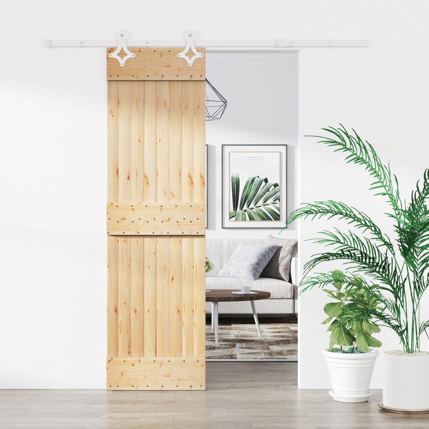 Skyvedør Naturlig og Hvit 70 x 210 cm Massiv Furu Tre