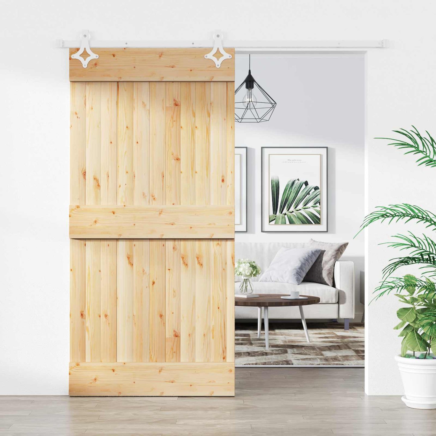 Skyvedør Naturlig og Hvit 100 x 210 cm Massiv Furu Tre