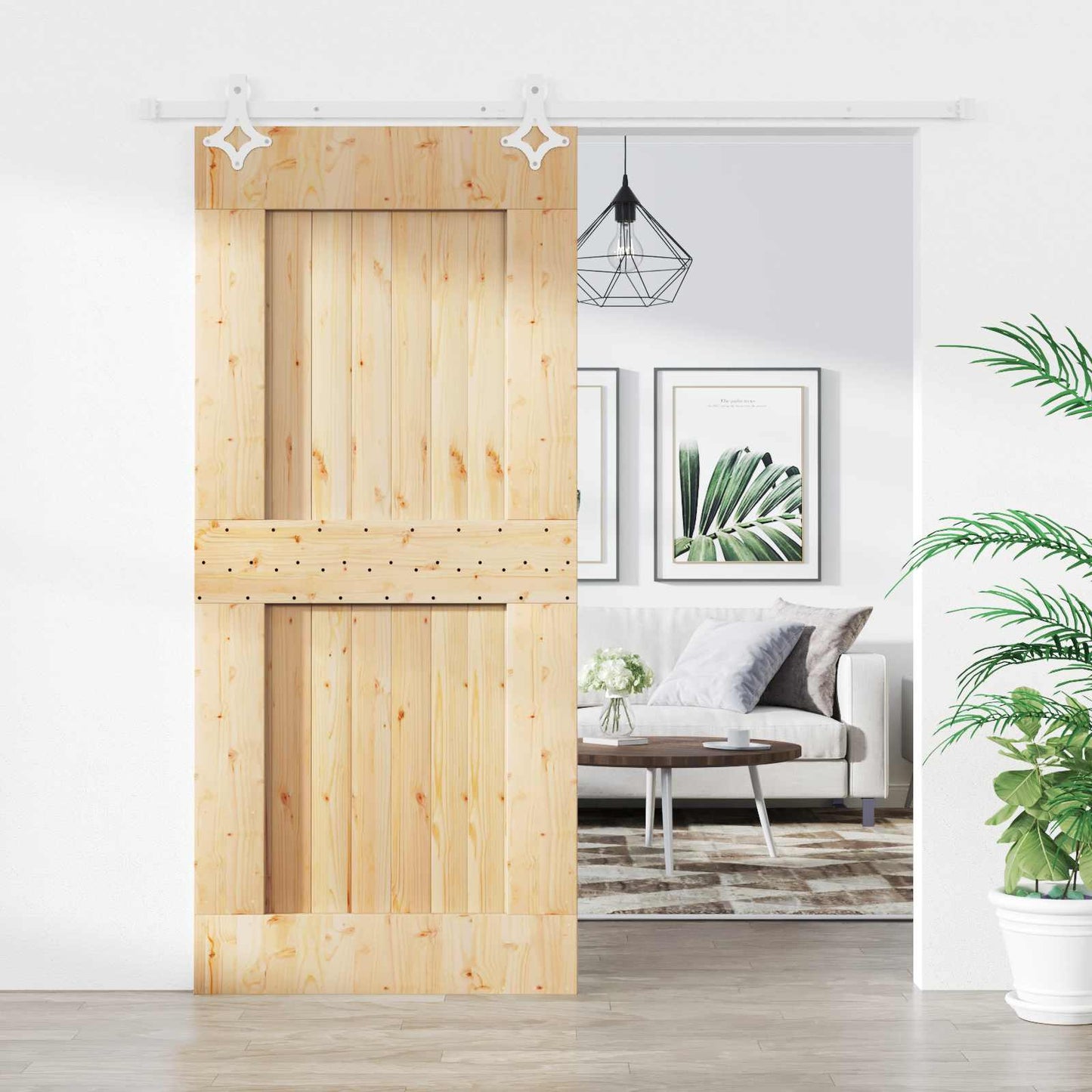 Skyvedør Naturlig og Hvit 90 x 210 cm Massiv Furu Tre