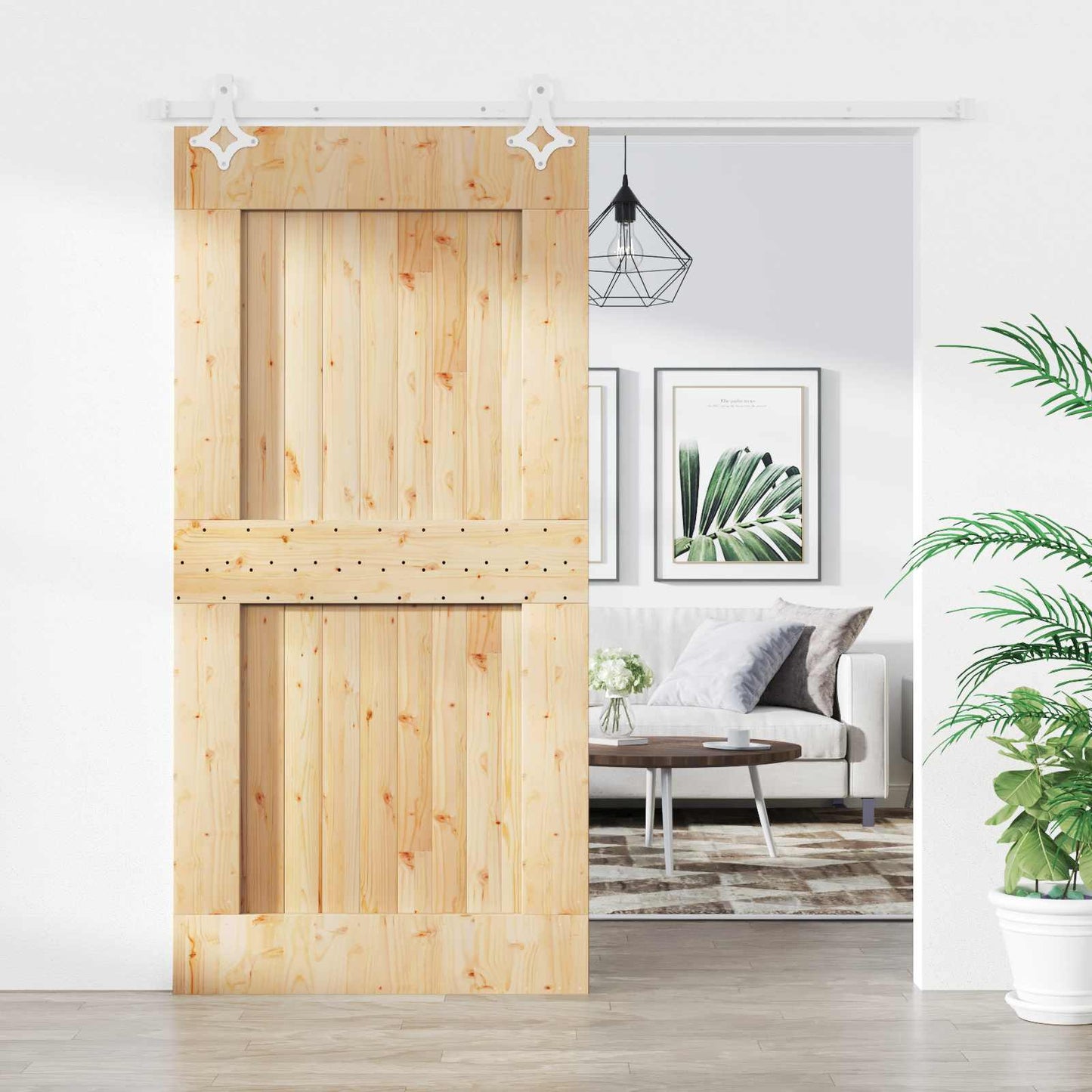 Skyvedør Naturlig og Hvit 100 x 210 cm Massiv Furu Tre