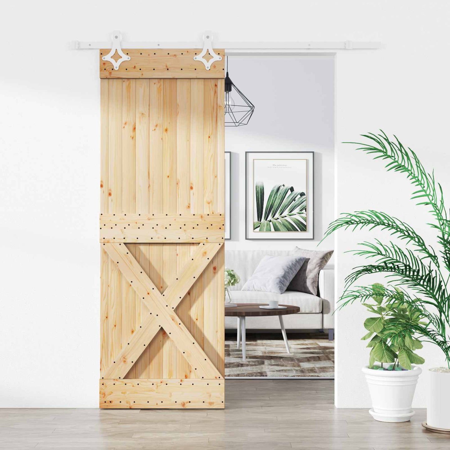 Skyvedør Naturlig og Hvit 80 x 210 cm Massiv Furu Tre