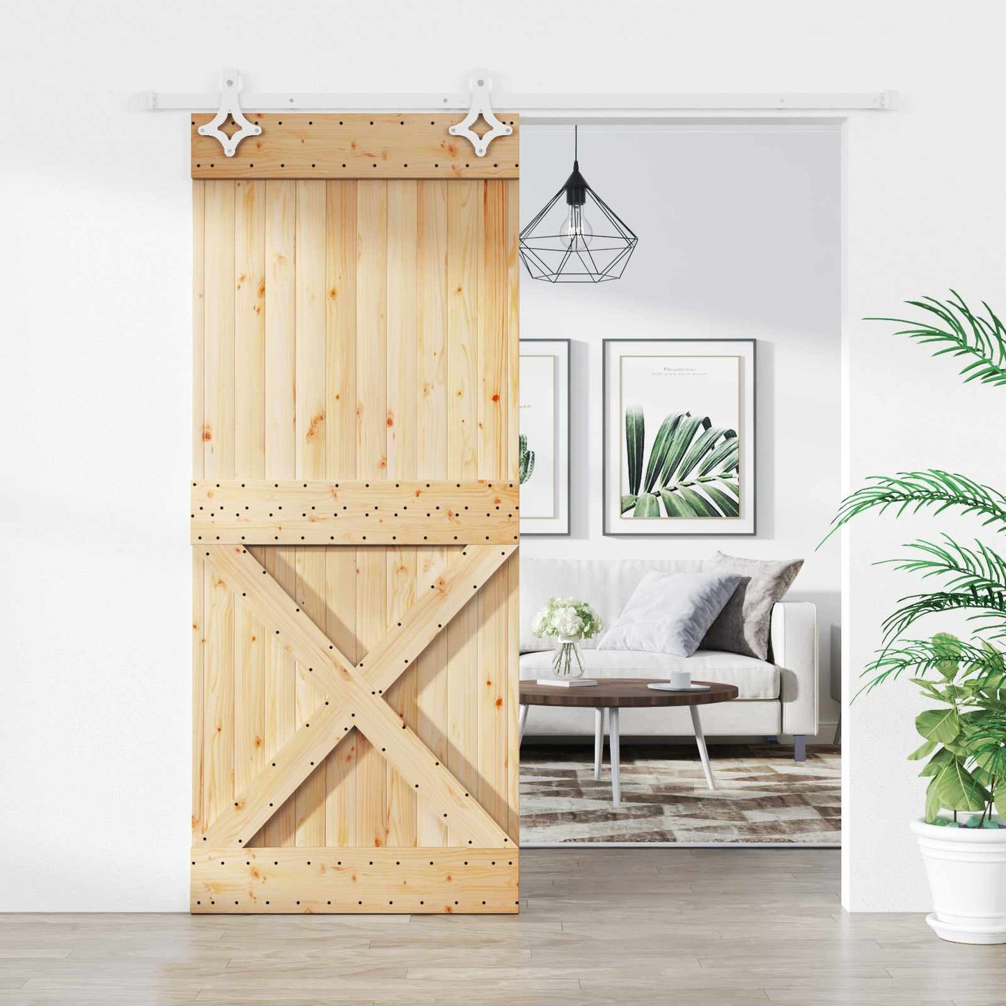 Skyvedør Naturlig og Hvit 85 x 210 cm Massiv Furu Tre