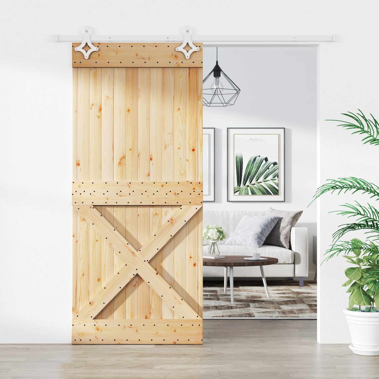 Skyvedør Naturlig og Hvit 90 x 210 cm Massiv Furu Tre