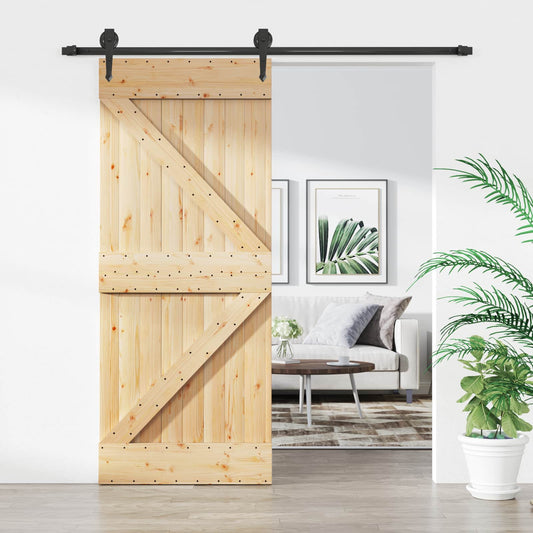 Skyvedør Naturlig og svart 85 x 210 cm Massiv Furu Tre