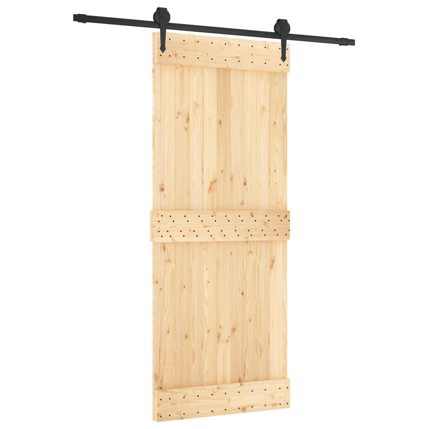 Skyvedør Naturlig og svart 85 x 210 cm Massiv Furu Tre