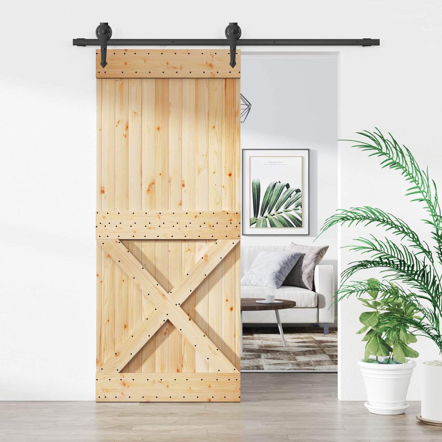 Skyvedør Naturlig og svart 85 x 210 cm Massiv Furu Tre