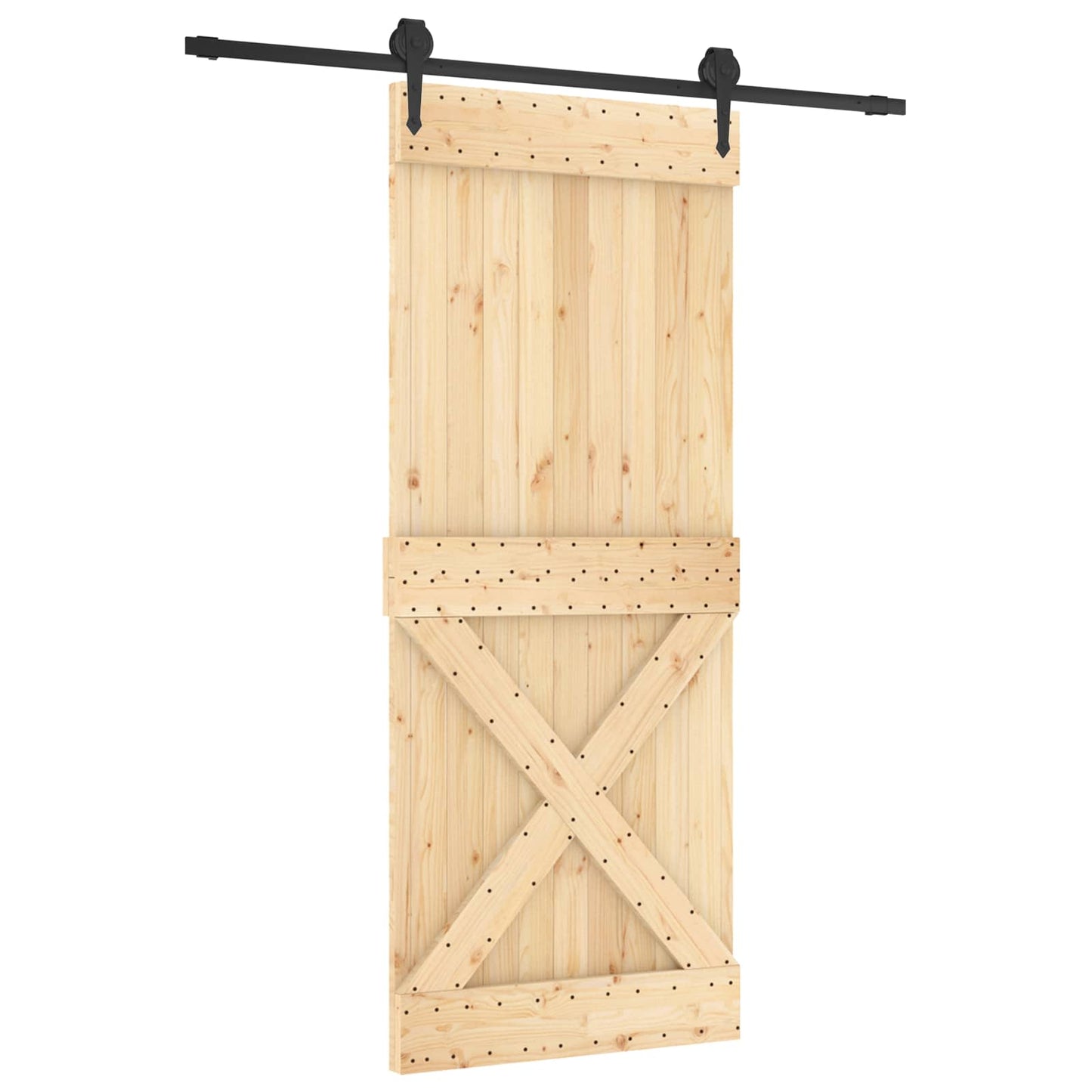 Skyvedør Naturlig og svart 85 x 210 cm Massiv Furu Tre
