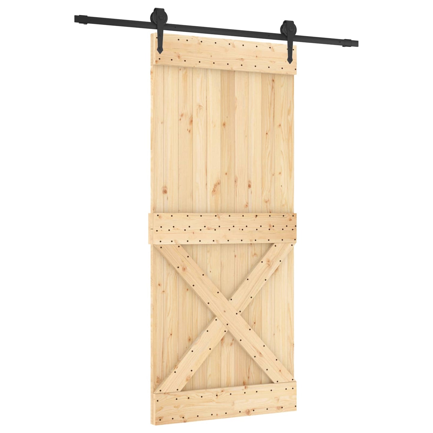 Skyvedør Naturlig og svart 90 x 210 cm Massiv Furu Tre