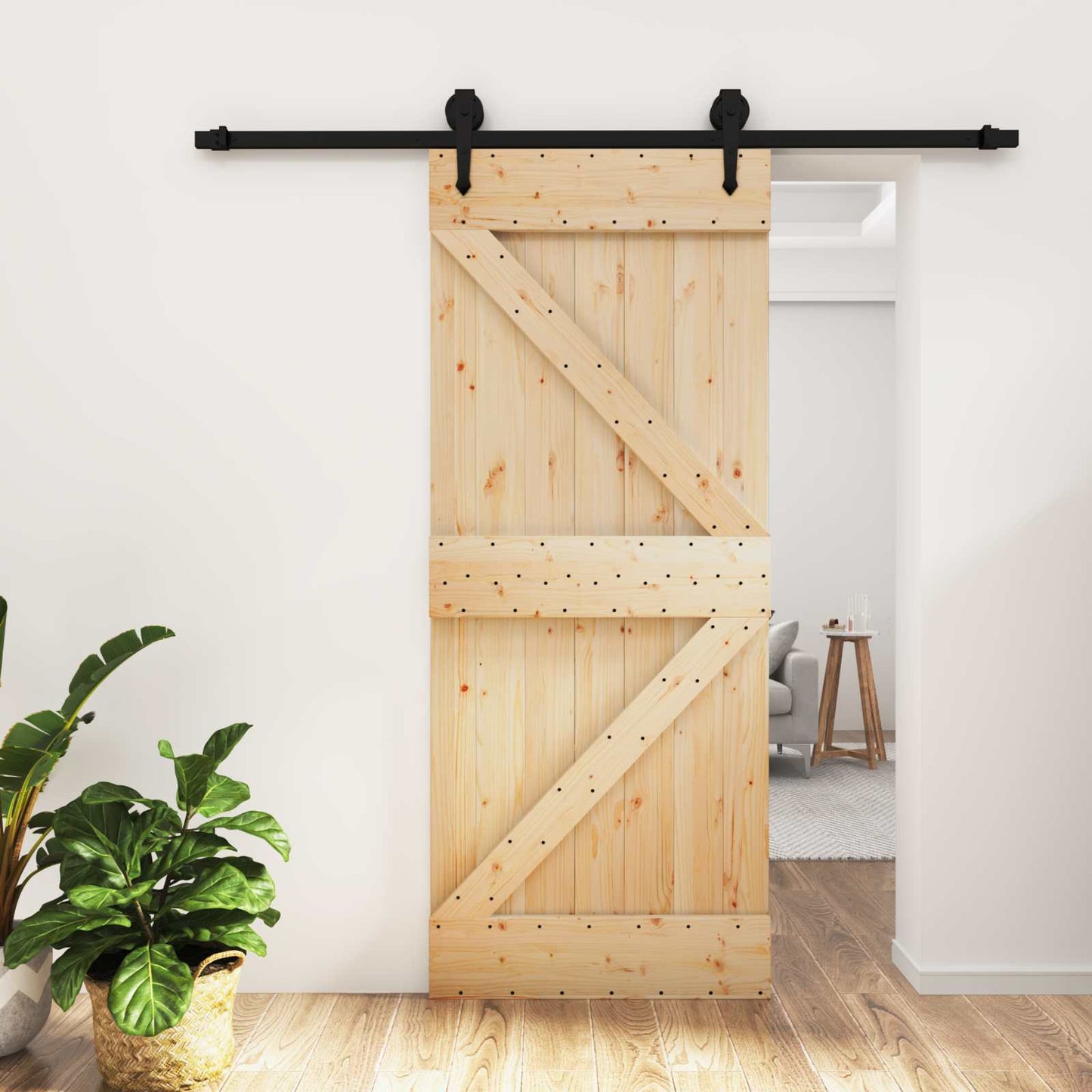 Skyvedør Naturlig og svart 85 x 210 cm Massiv Furu Tre