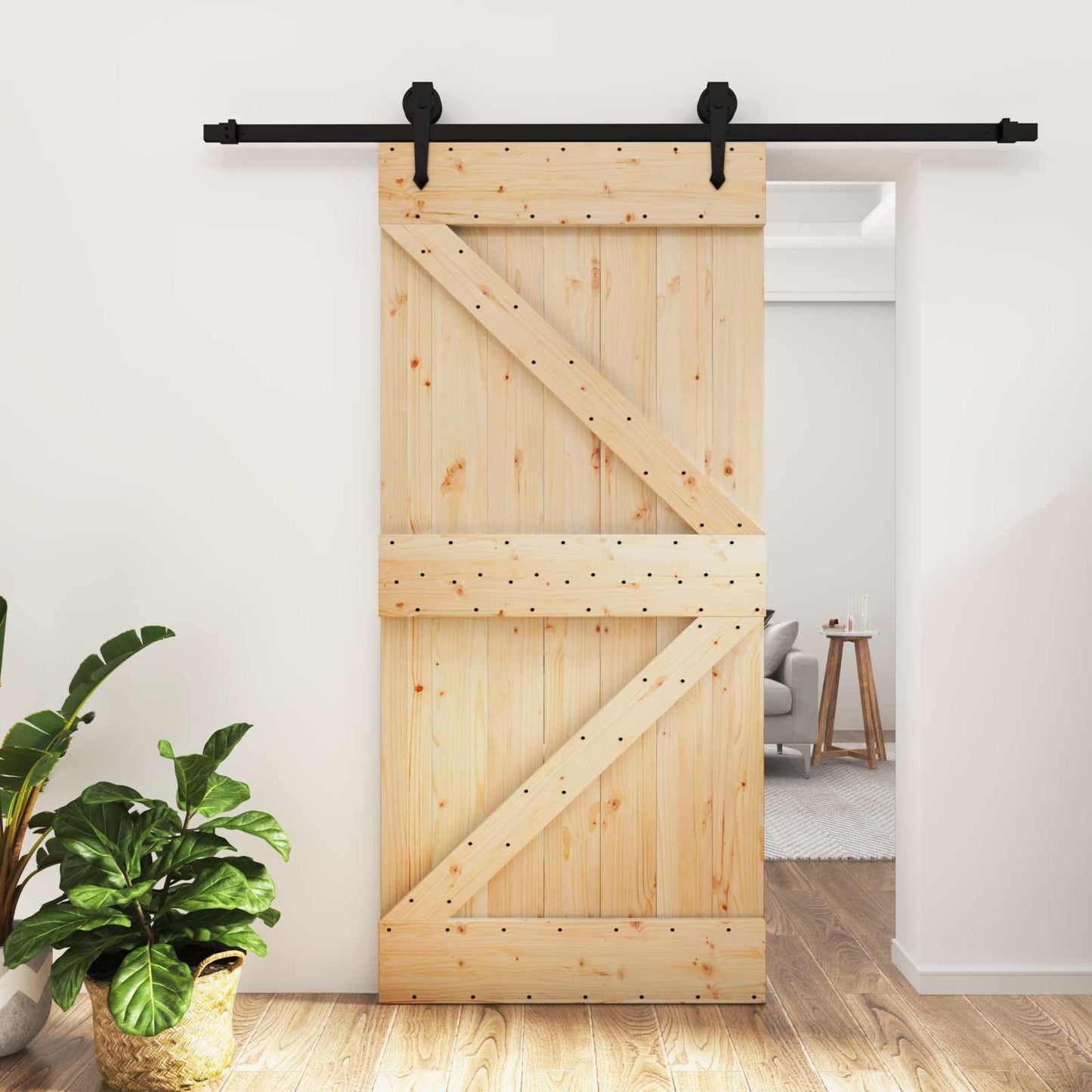 Skyvedør Naturlig og svart 95 x 210 cm Massiv Furu Tre