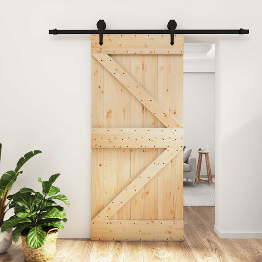 Skyvedør Naturlig og svart 95 x 210 cm Massiv Furu Tre