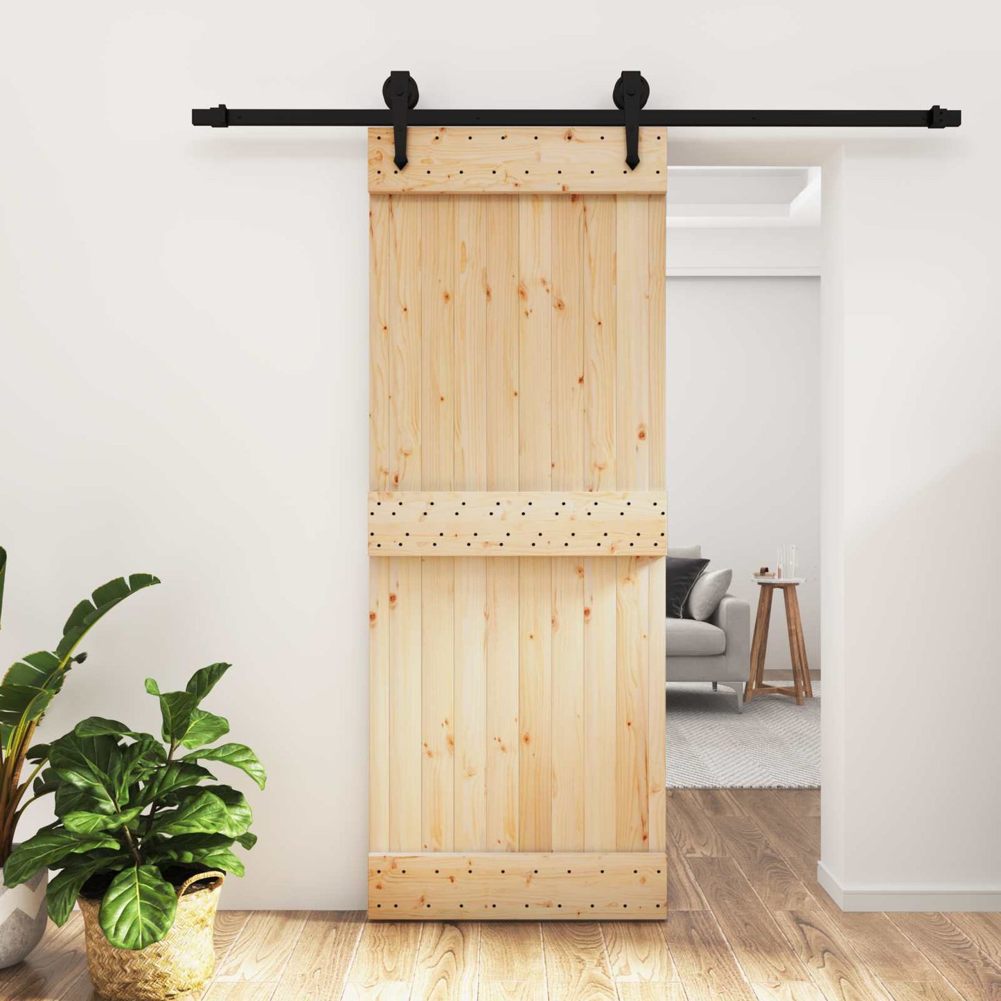 Skyvedør Naturlig og svart 80 x 210 cm Massiv Furu Tre