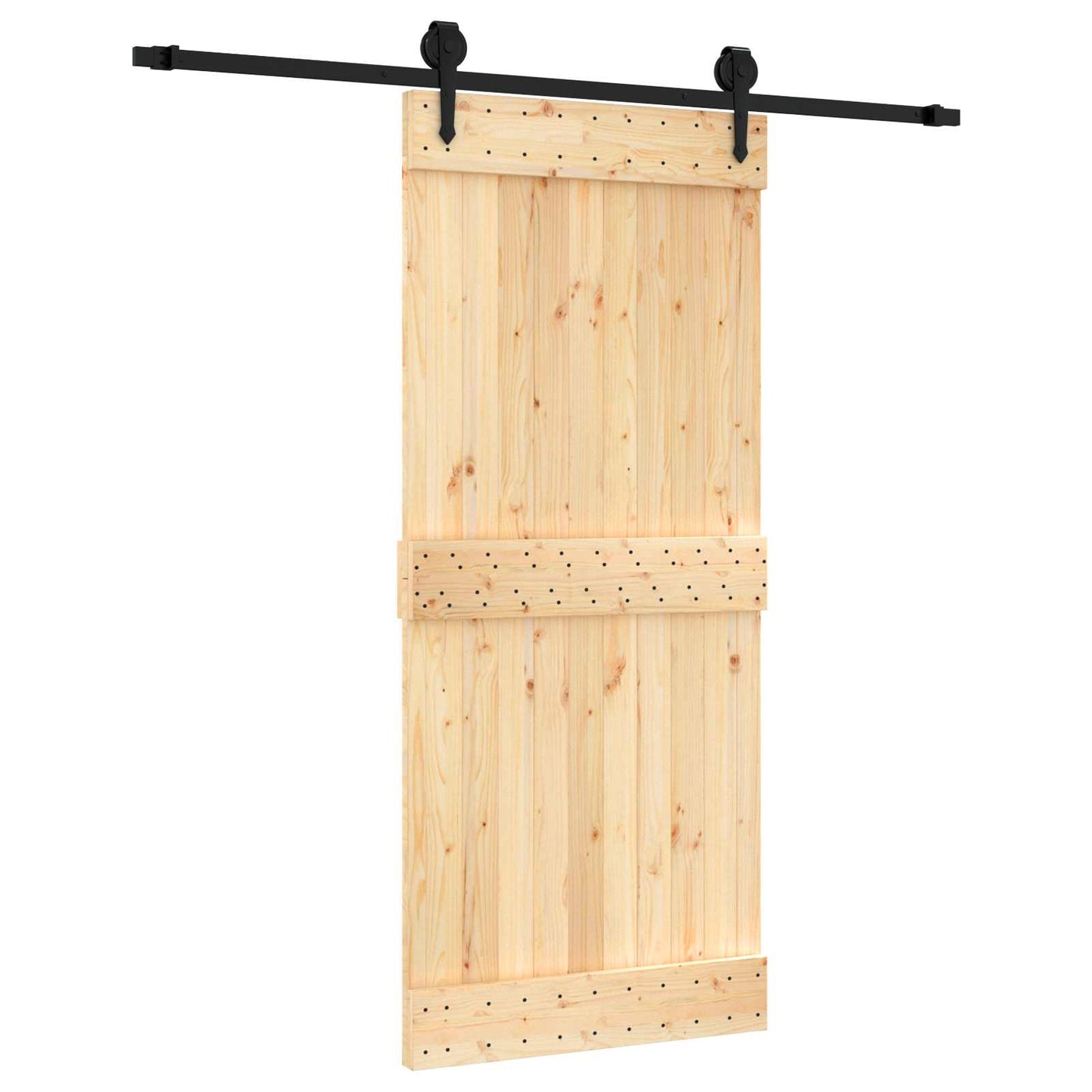 Skyvedør Naturlig og svart 90 x 210 cm Massiv Furu Tre