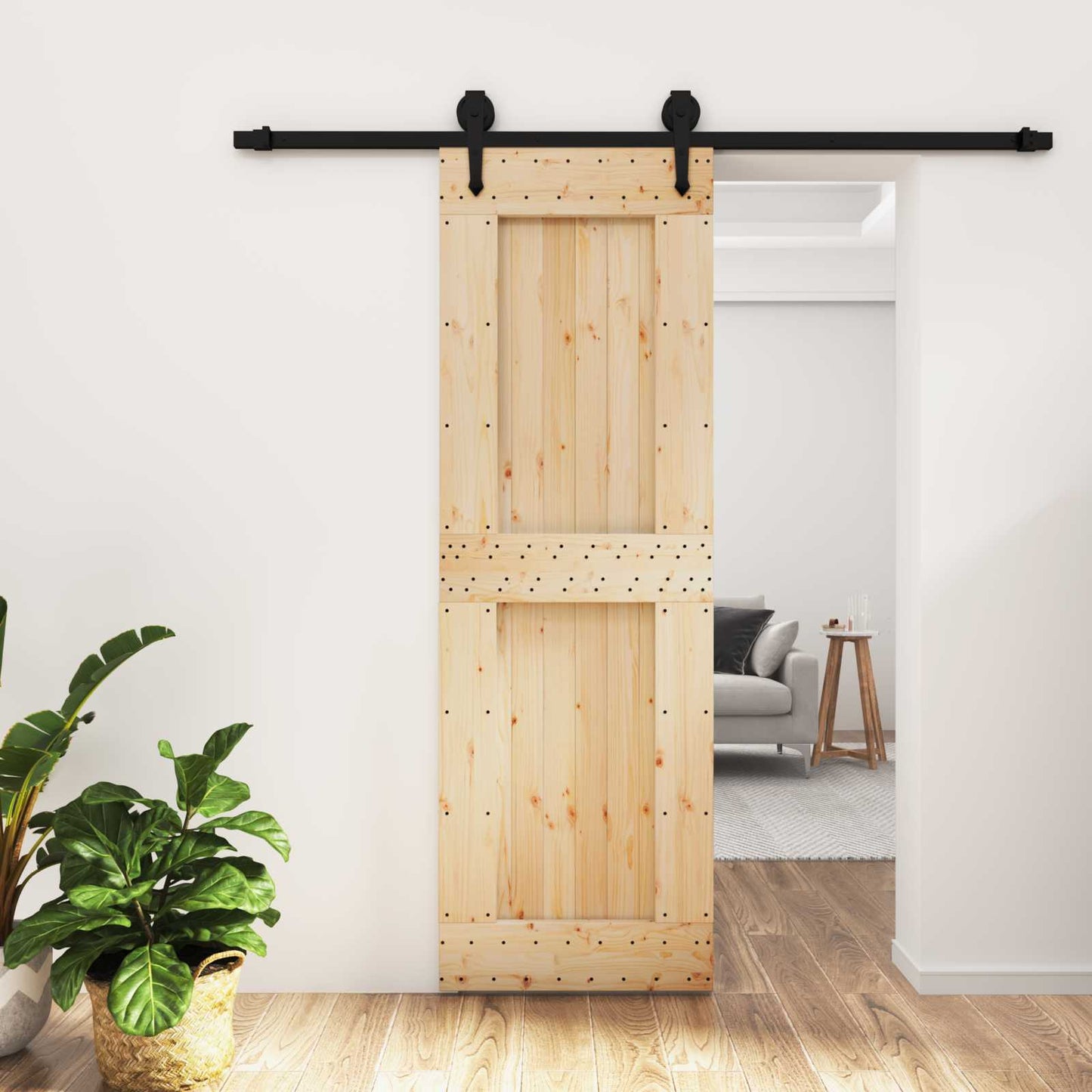 Skyvedør Naturlig og svart 70 x 210 cm Massiv Furu Tre
