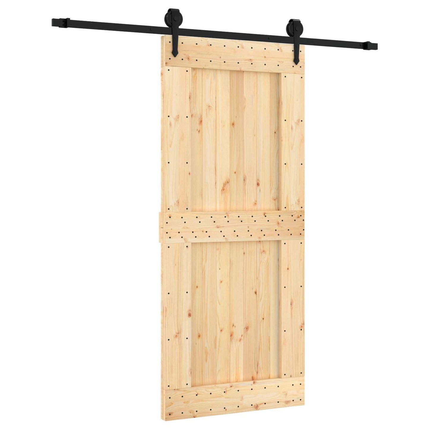 Skyvedør Naturlig og svart 90 x 210 cm Massiv Furu Tre