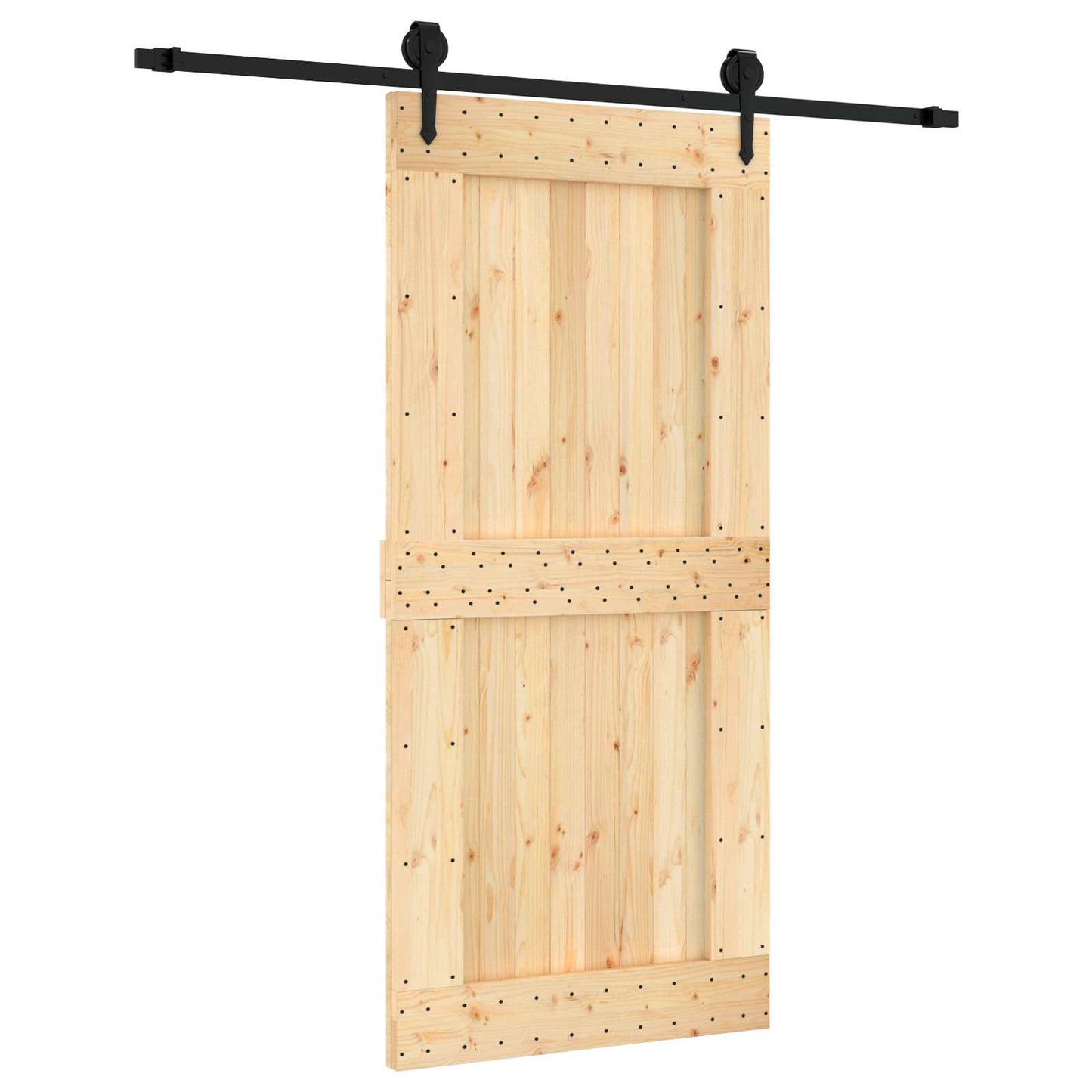 Skyvedør Naturlig og svart 95 x 210 cm Massiv Furu Tre