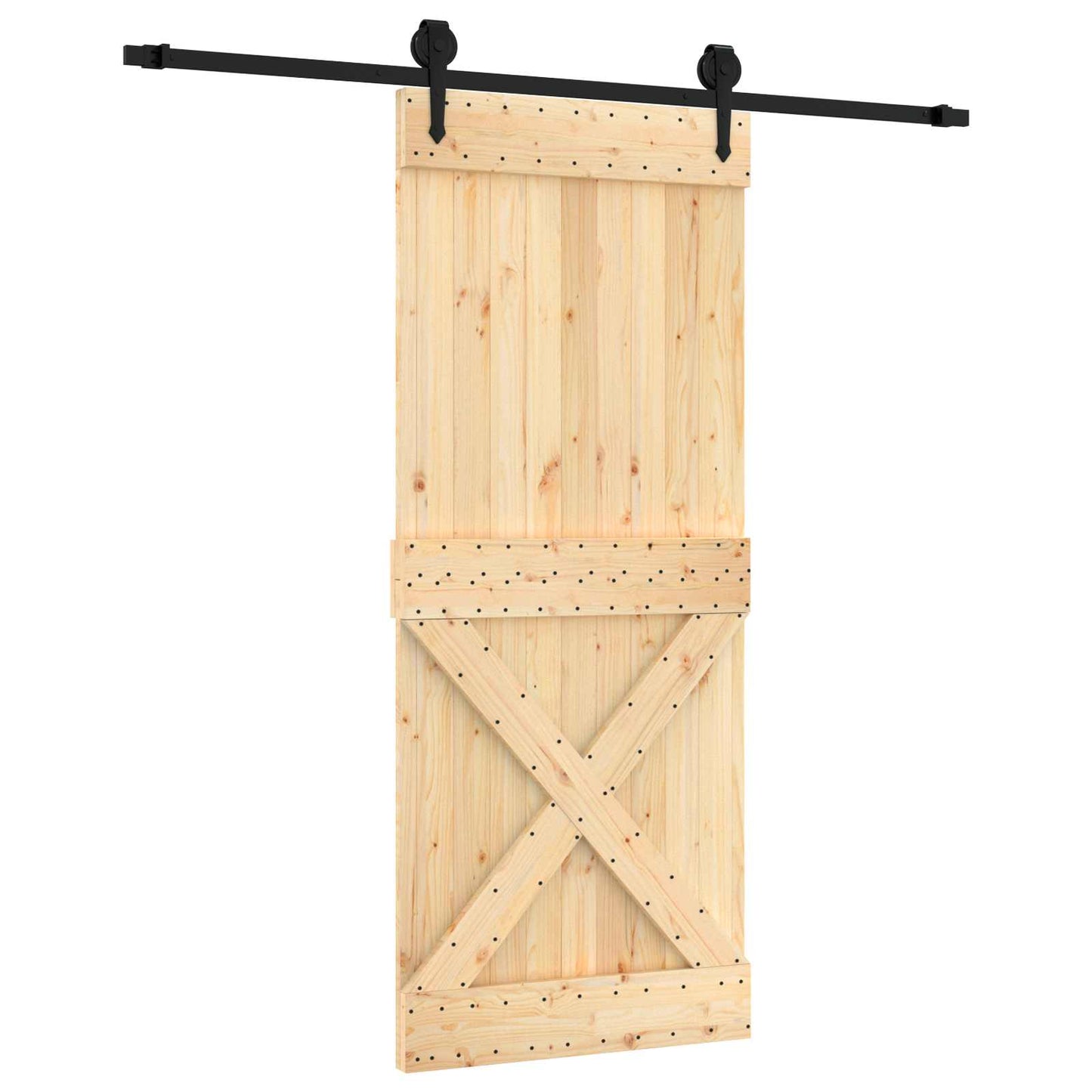 Skyvedør Naturlig og svart 85 x 210 cm Massiv Furu Tre