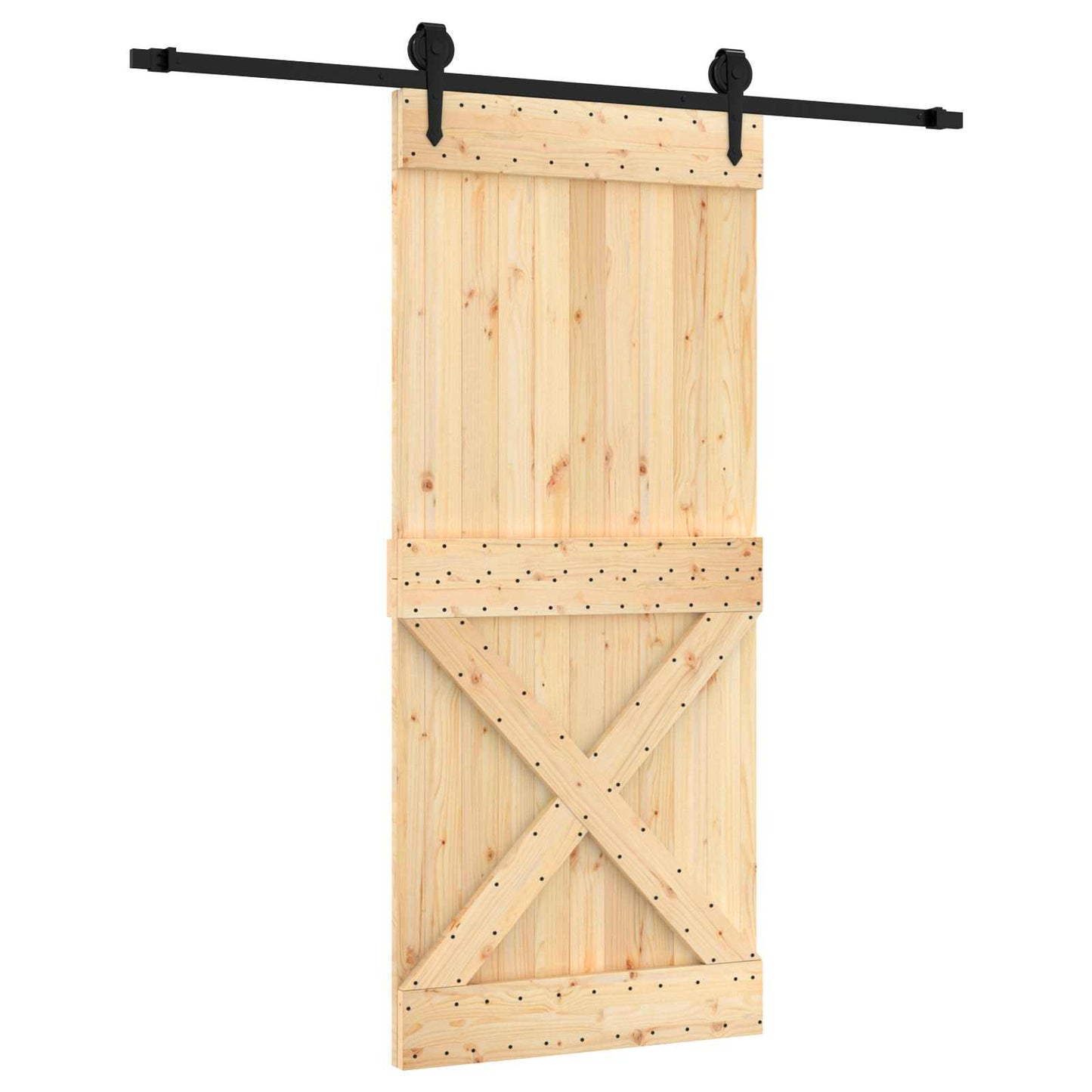 Skyvedør Naturlig og svart 90 x 210 cm Massiv Furu Tre