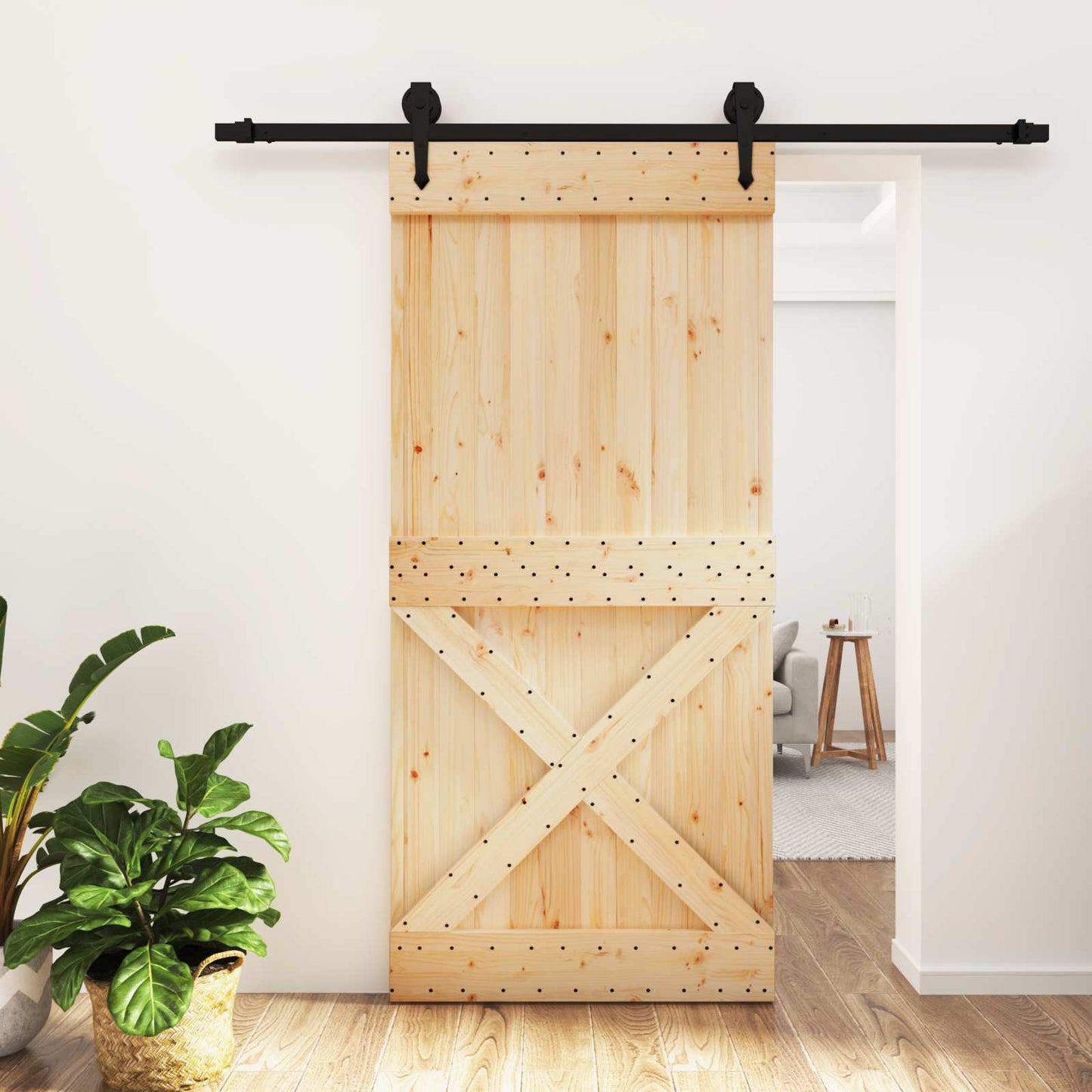 Skyvedør Naturlig og svart 95 x 210 cm Massiv Furu Tre