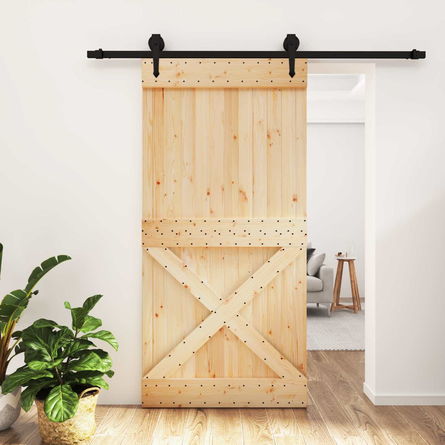 Skyvedør Naturlig og svart 100 x 210 cm Massiv Furu Tre