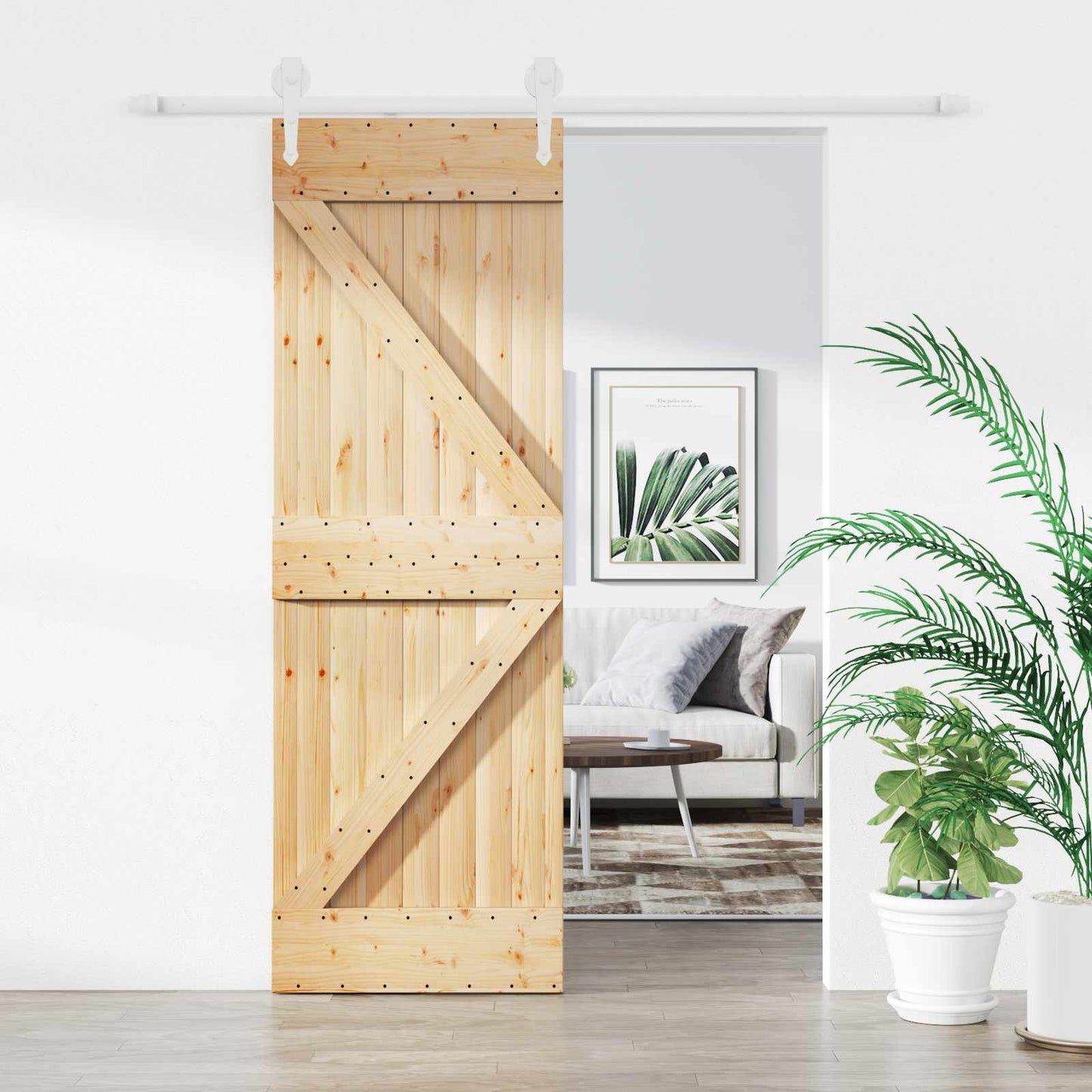 Skyvedør Naturlig og Hvit 70 x 210 cm Massiv Furu Tre
