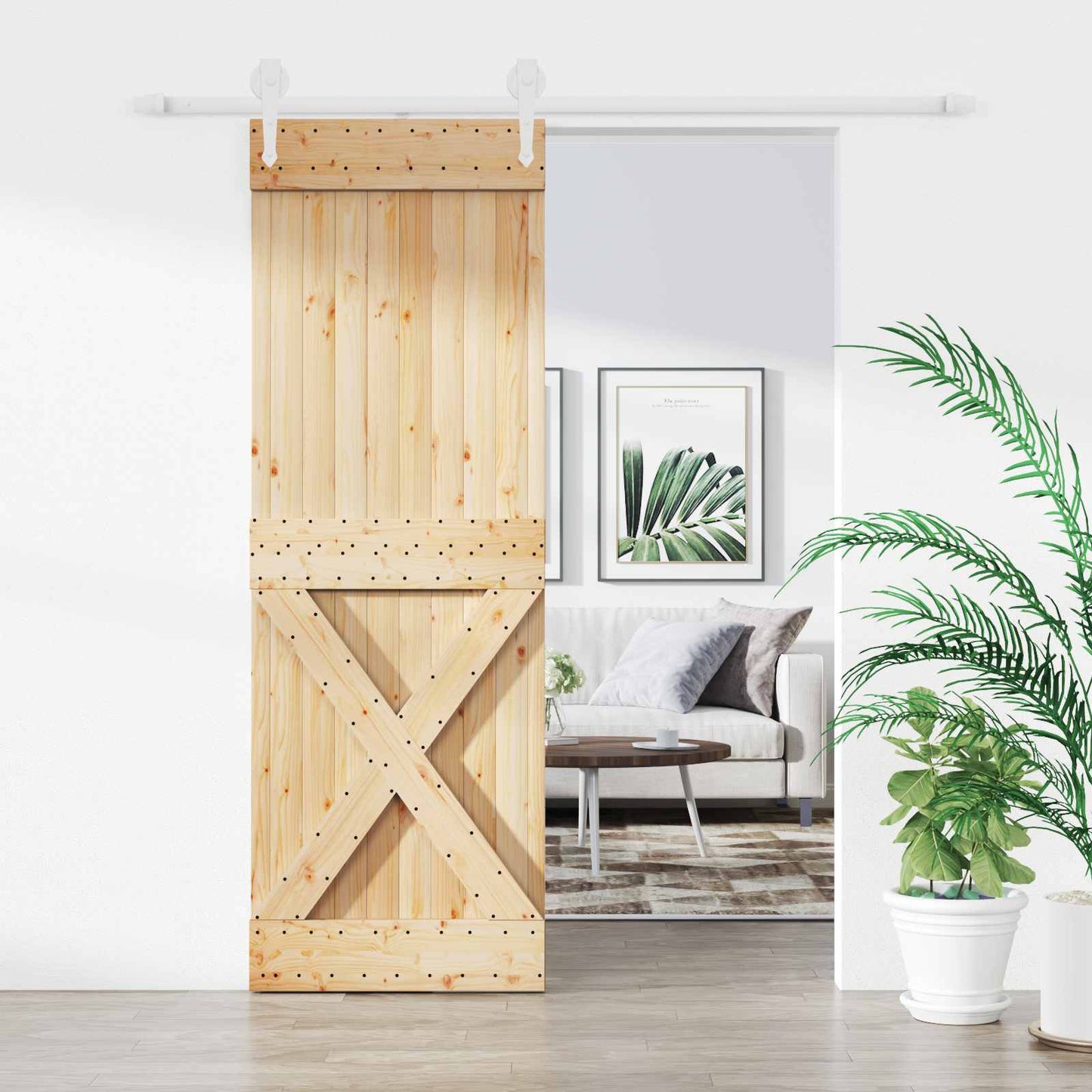 Skyvedør Naturlig og Hvit 80 x 210 cm Heltre furu