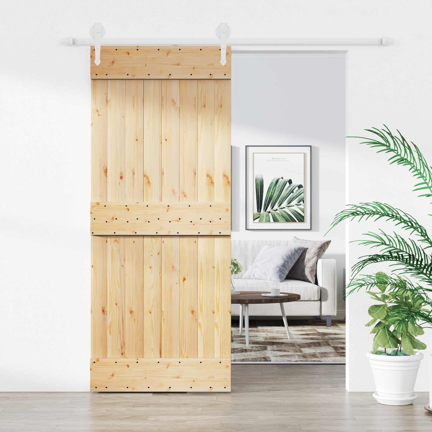 Skyvedør Naturlig og Hvit 85 x 210 cm Massiv Furu Tre
