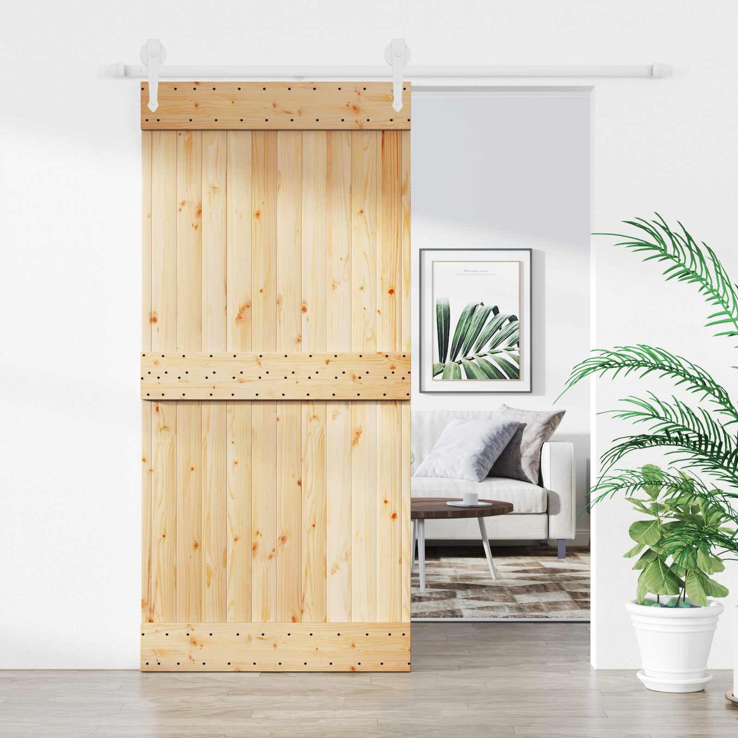 Skyvedør Naturlig og Hvit 95 x 210 cm Massiv Furu Tre