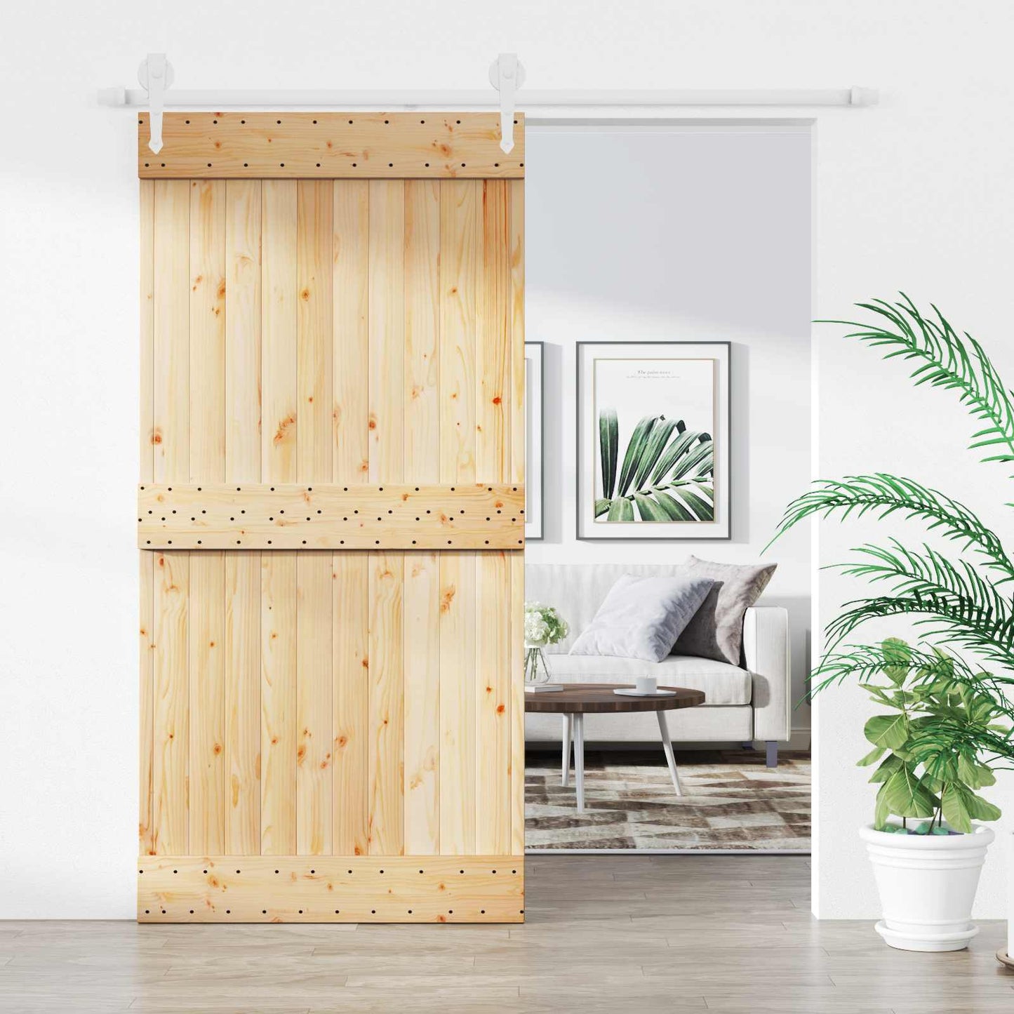 Skyvedør Naturlig og Hvit 100 x 210 cm Massiv Furu Tre