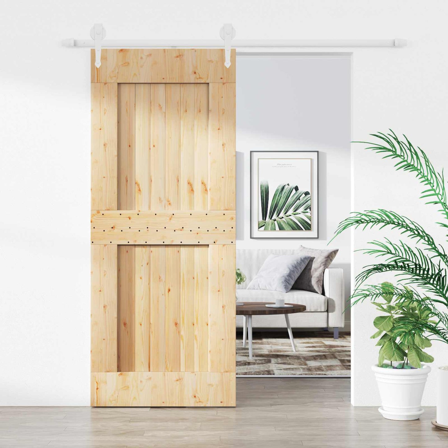Skyvedør Naturlig og Hvit 85 x 210 cm Massiv Furu Tre