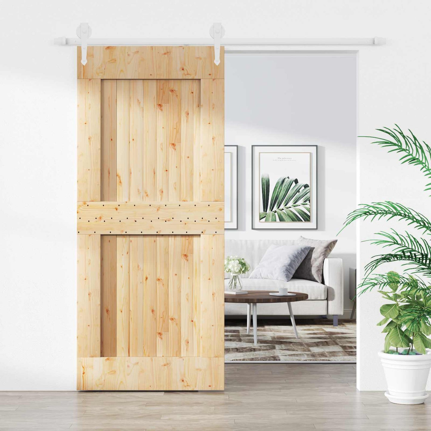 Skyvedør Naturlig og Hvit 90 x 210 cm Massiv Furu Tre