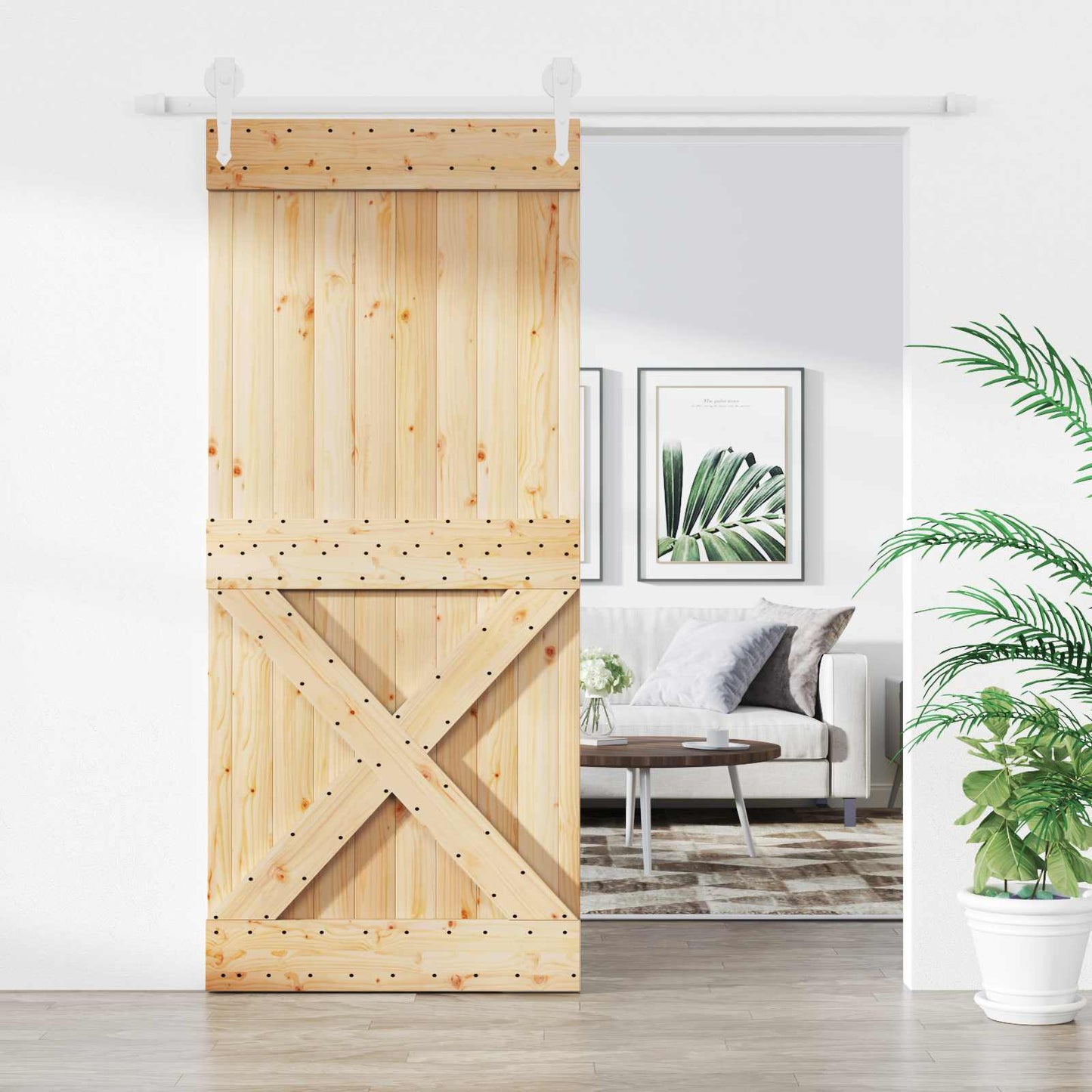 Skyvedør Naturlig og Hvit 90 x 210 cm Massiv Furu Tre