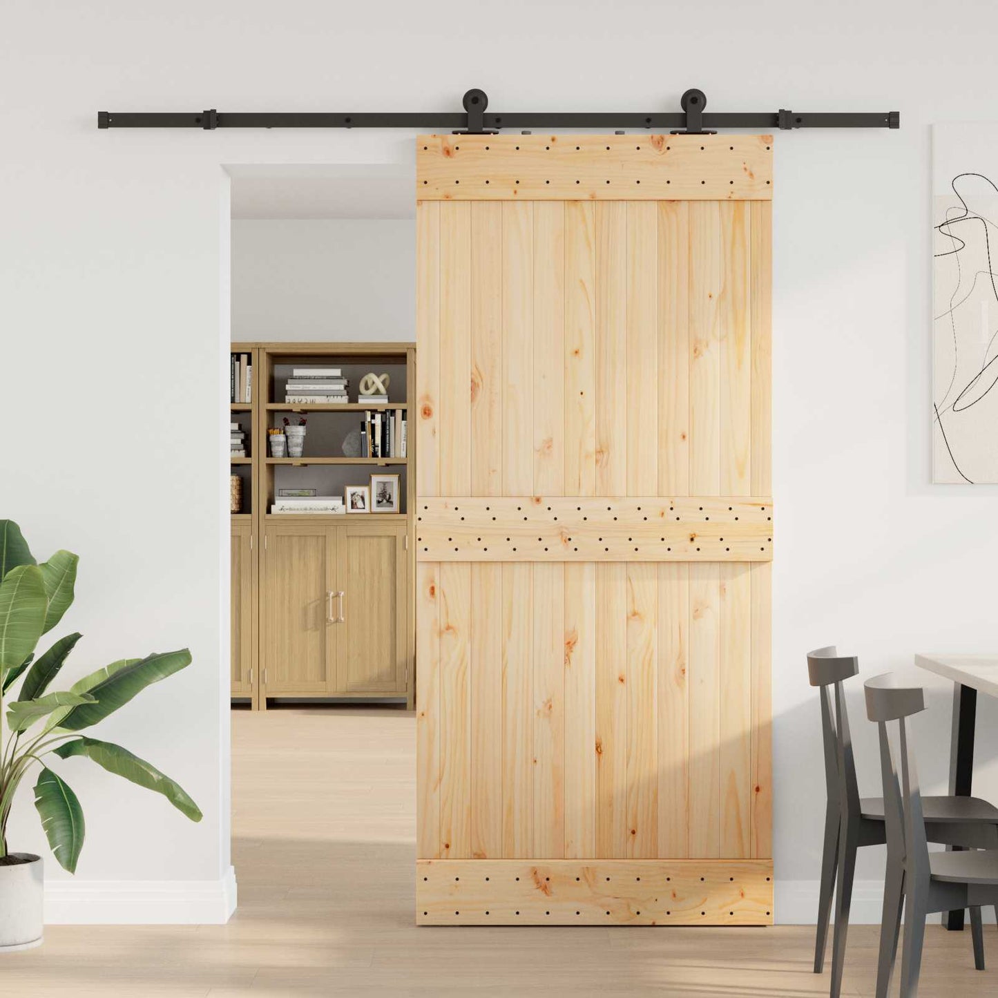 Skyvedør NARVIK Naturlig og svart 95 x 210 cm (213,5 cm)