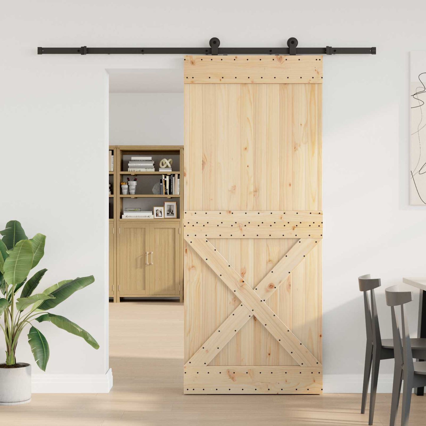 Skyvedør NARVIK Naturlig og svart 95 x 210 cm (213,5 cm)