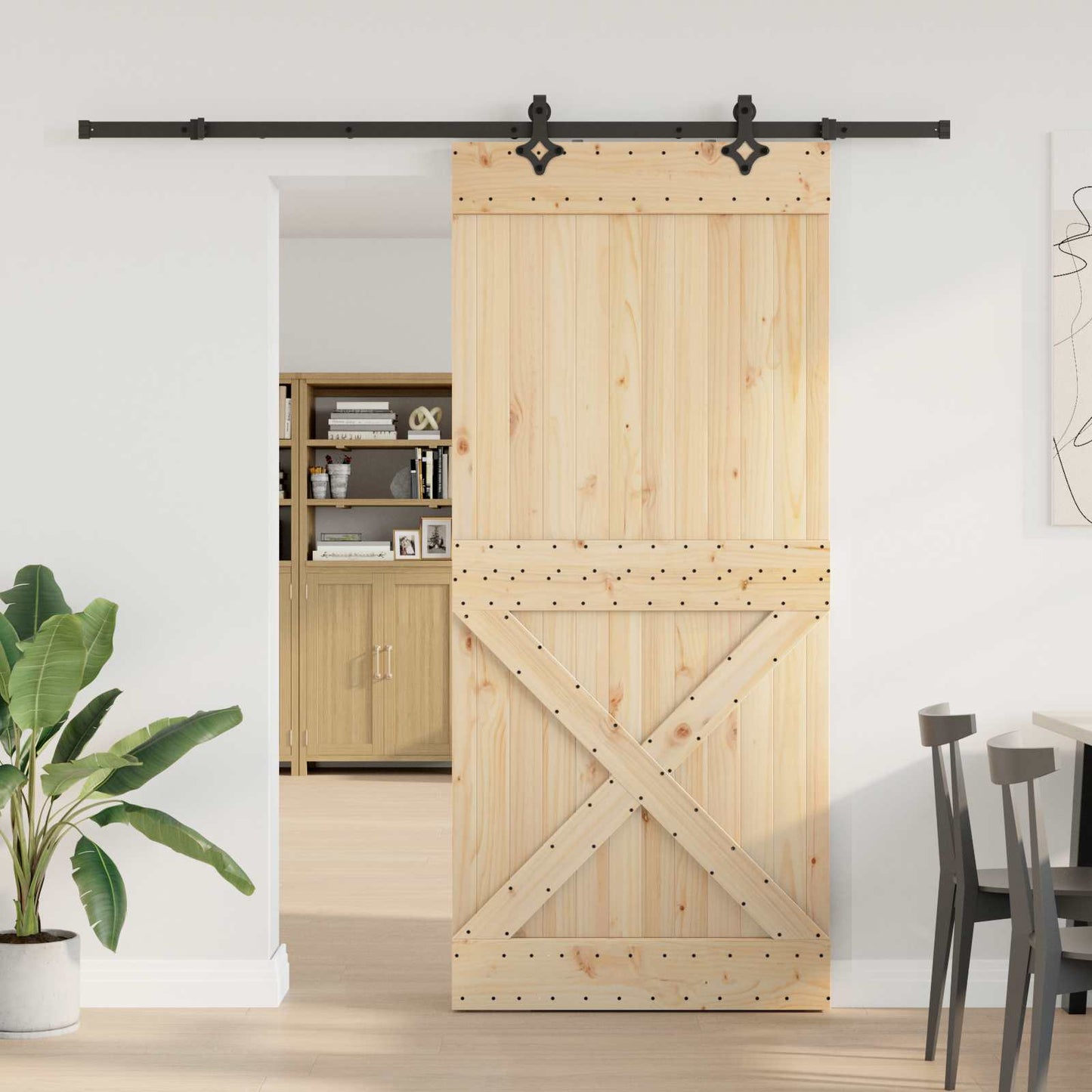 Skyvedør NARVIK Naturlig og svart 100 x 210 cm (213,5 cm)