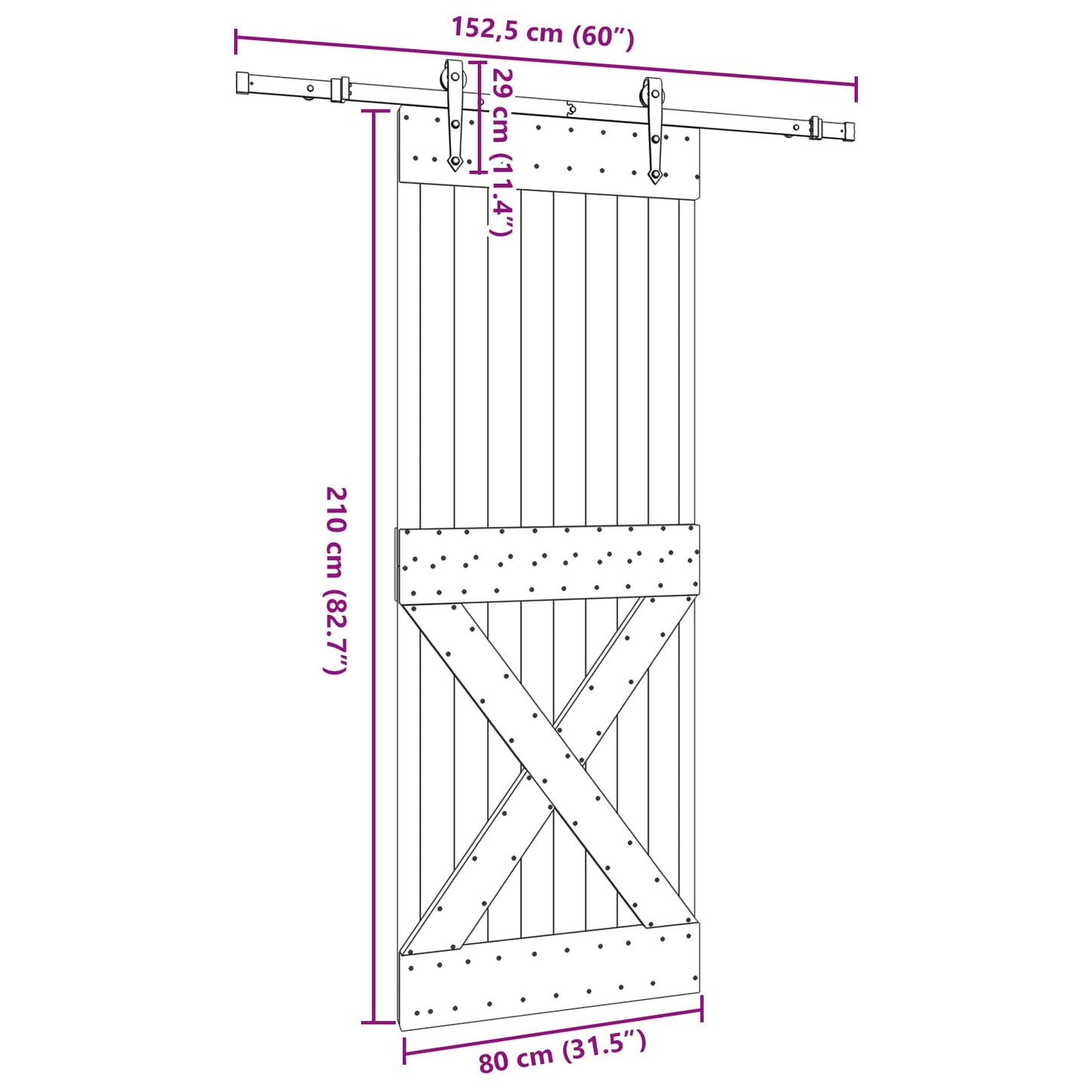 Skyvedør NARVIK Naturlig og svart 80 x 210 cm (152,5 cm)